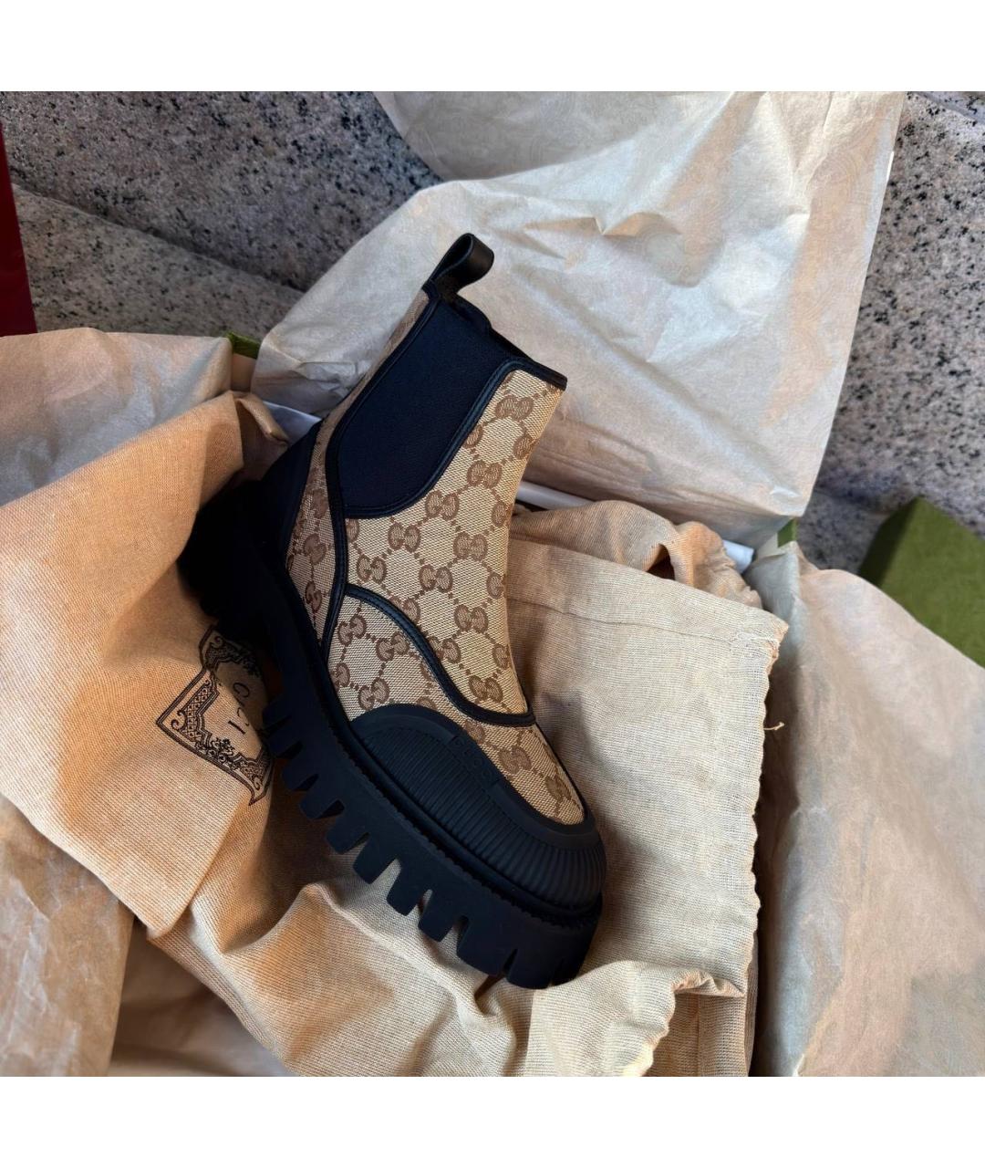 GUCCI Бежевые текстильные ботинки, фото 5