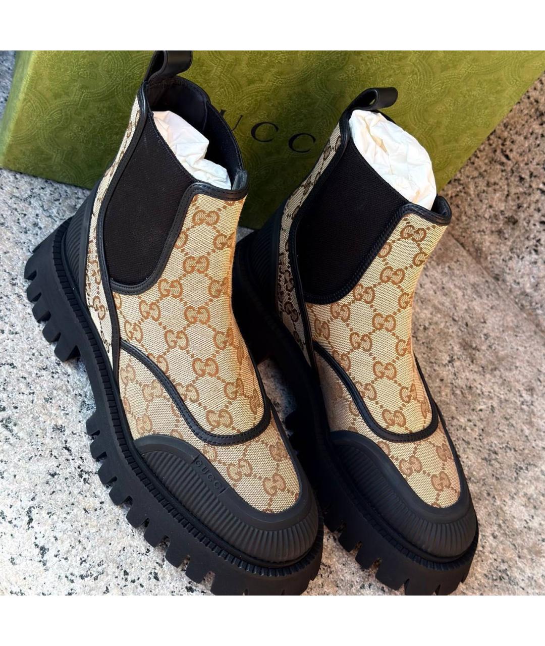 GUCCI Бежевые текстильные ботинки, фото 6