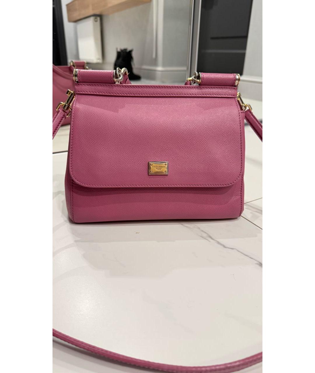 DOLCE&GABBANA Розовая кожаная сумка с короткими ручками, фото 9