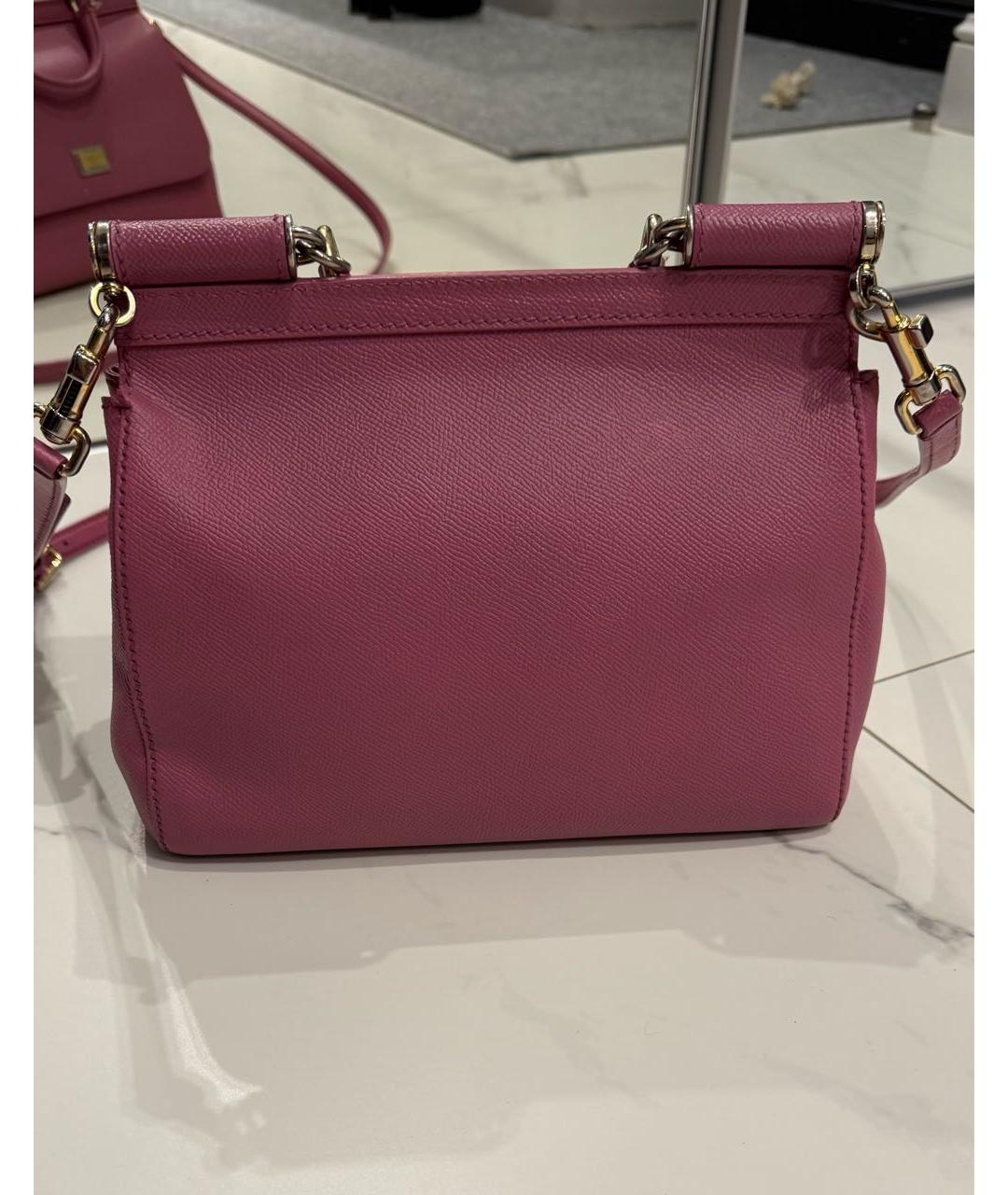 DOLCE&GABBANA Розовая кожаная сумка с короткими ручками, фото 3