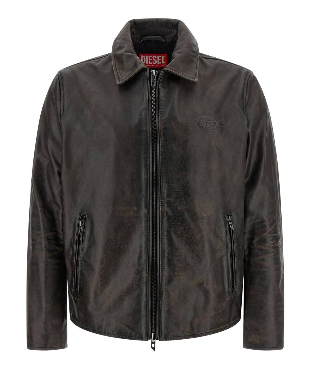 DIESEL Коричневая кожаная куртка, фото 1