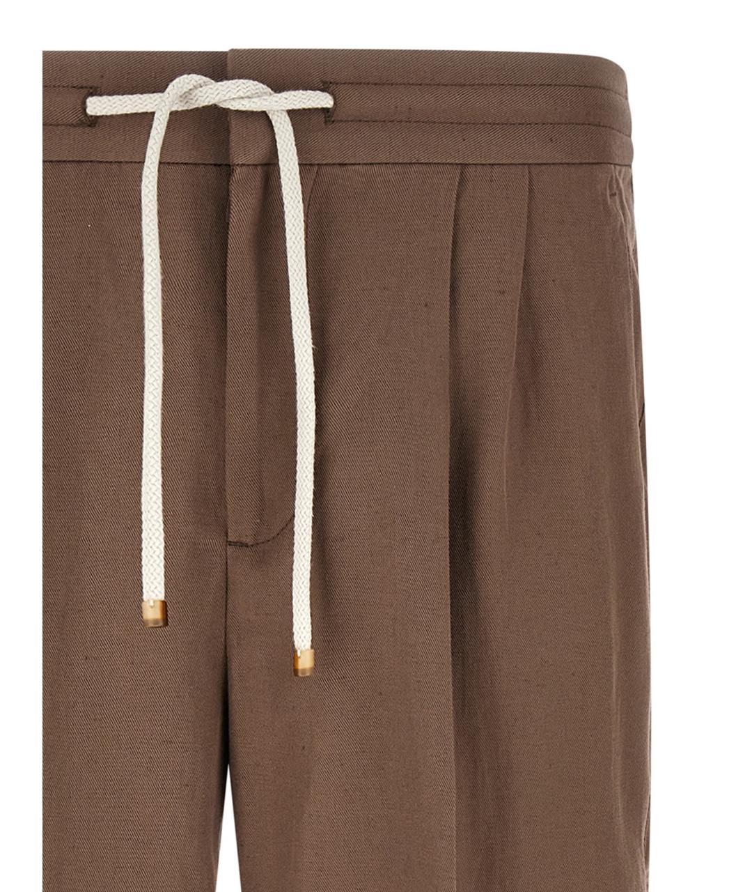 BRUNELLO CUCINELLI Коричневые льняные повседневные брюки, фото 3