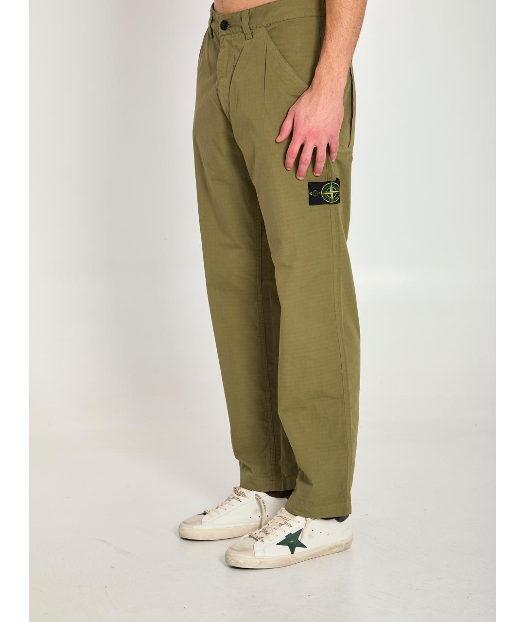 STONE ISLAND Зеленые хлопковые повседневные брюки, фото 2