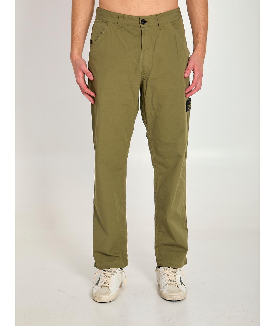 STONE ISLAND Зеленые хлопковые повседневные брюки, фото 5