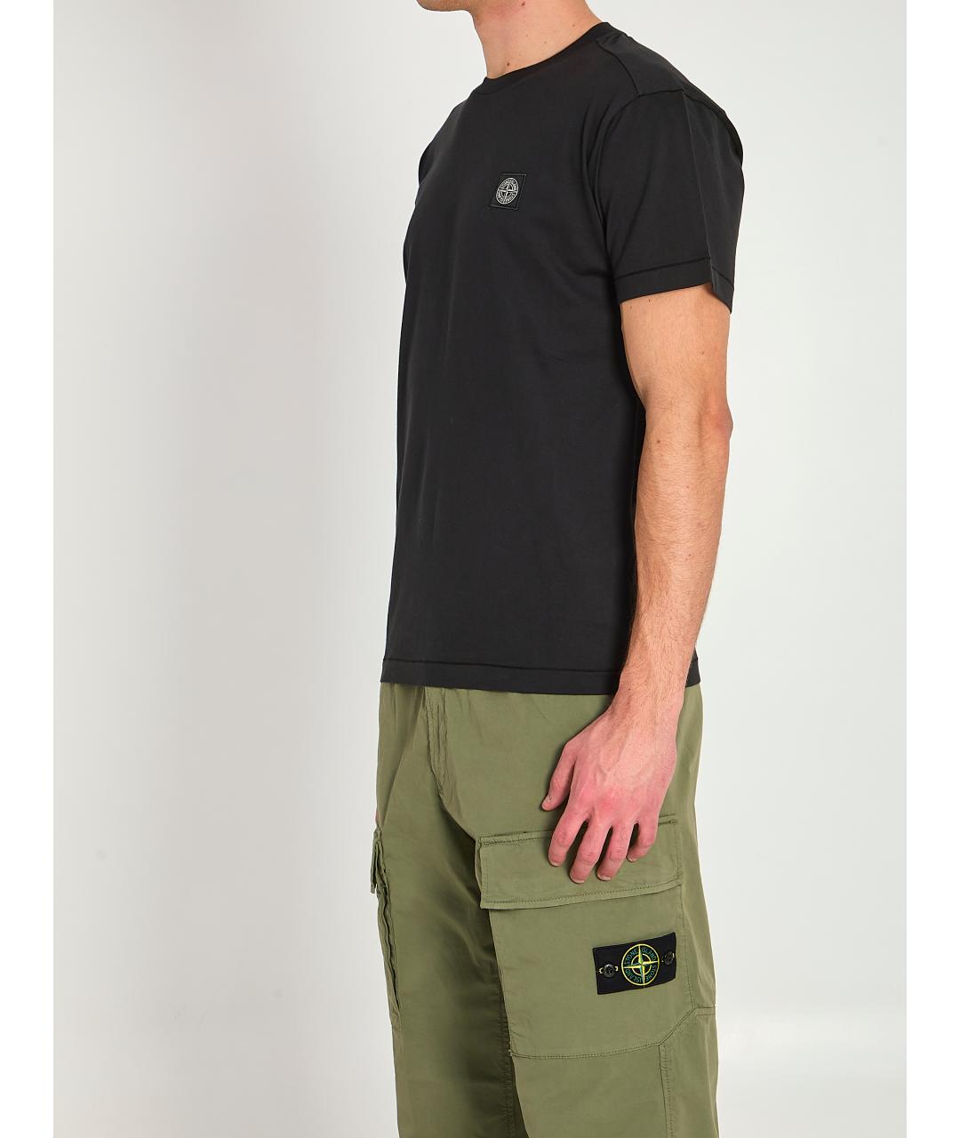 STONE ISLAND Черная хлопковая футболка, фото 2