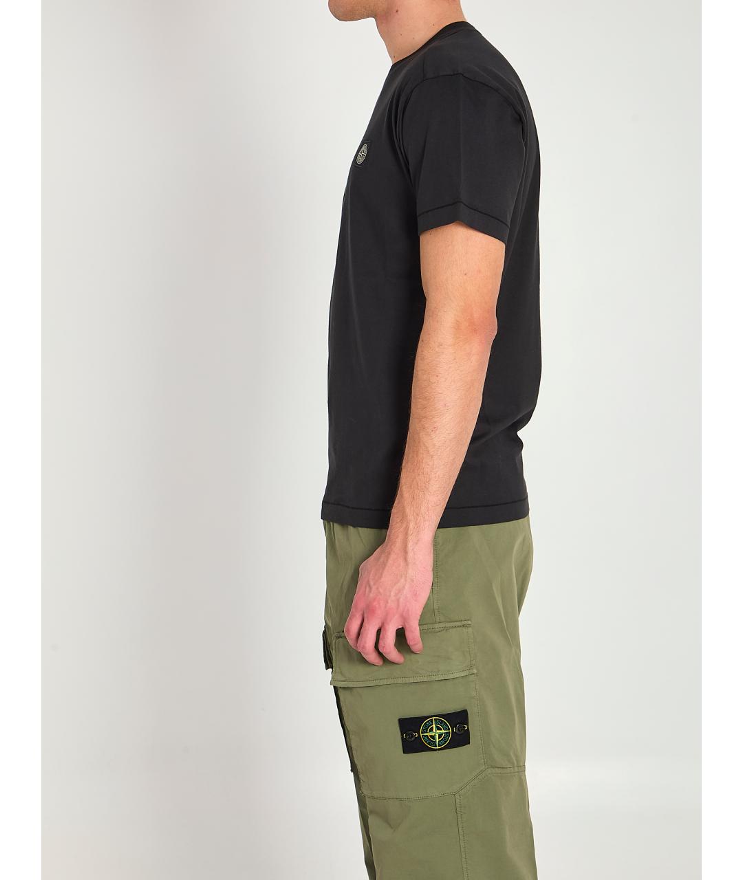 STONE ISLAND Черная хлопковая футболка, фото 3