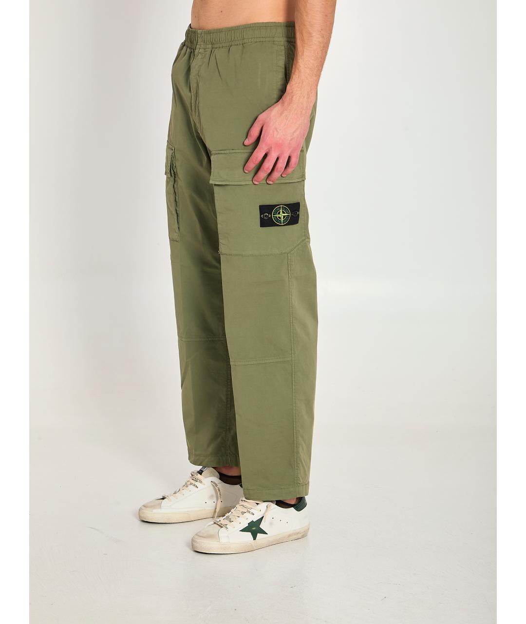 STONE ISLAND Зеленые хлопковые повседневные брюки, фото 2
