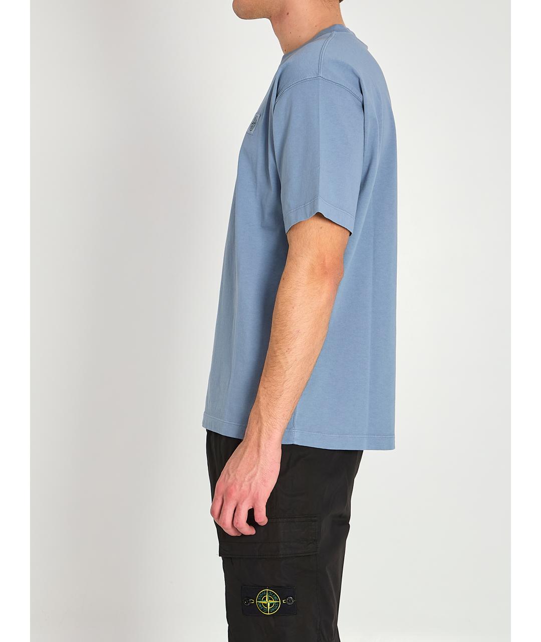 STONE ISLAND Голубая хлопковая футболка, фото 3
