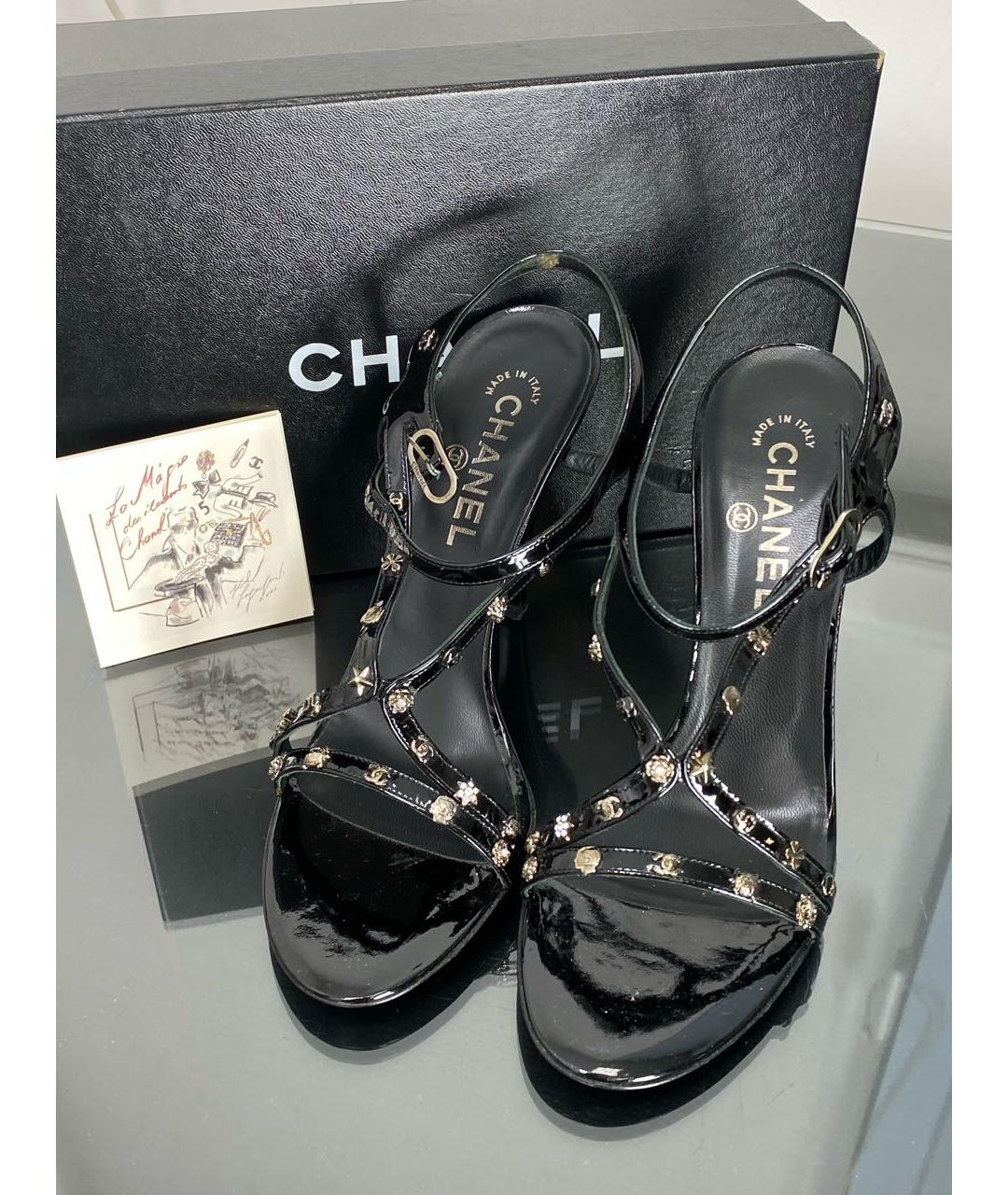 CHANEL Черные кожаные босоножки, фото 2