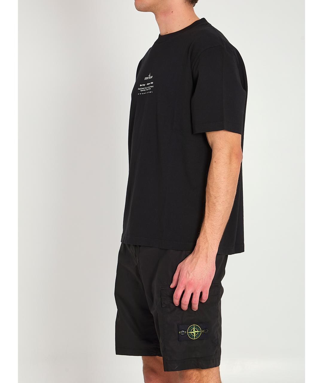 STONE ISLAND Черная хлопковая футболка, фото 2