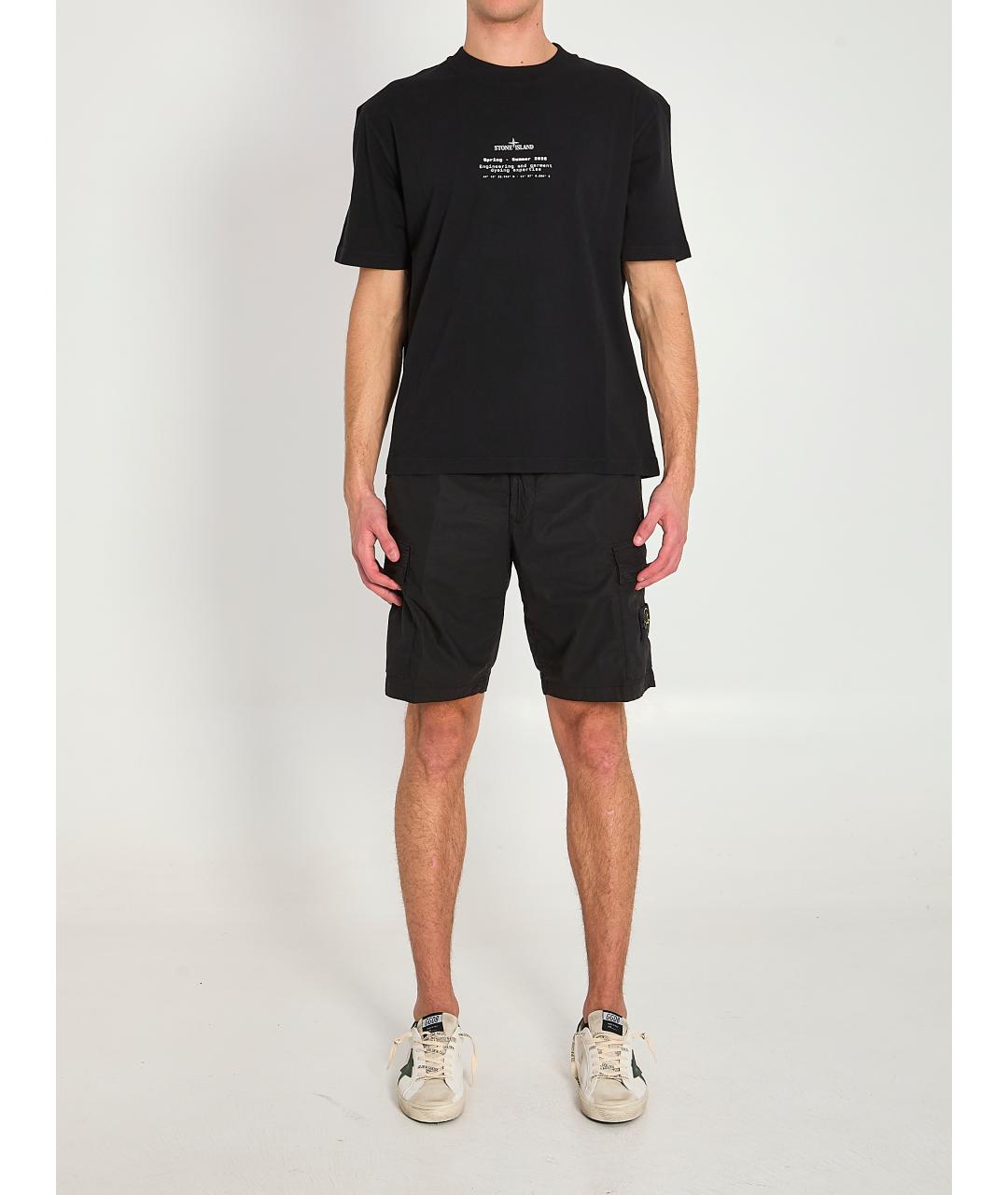 STONE ISLAND Черная хлопковая футболка, фото 5