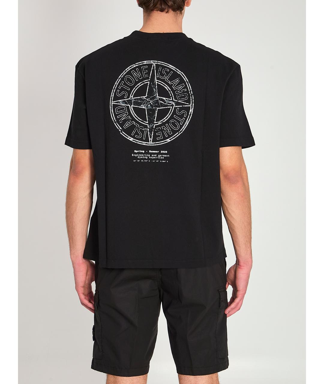 STONE ISLAND Черная хлопковая футболка, фото 4