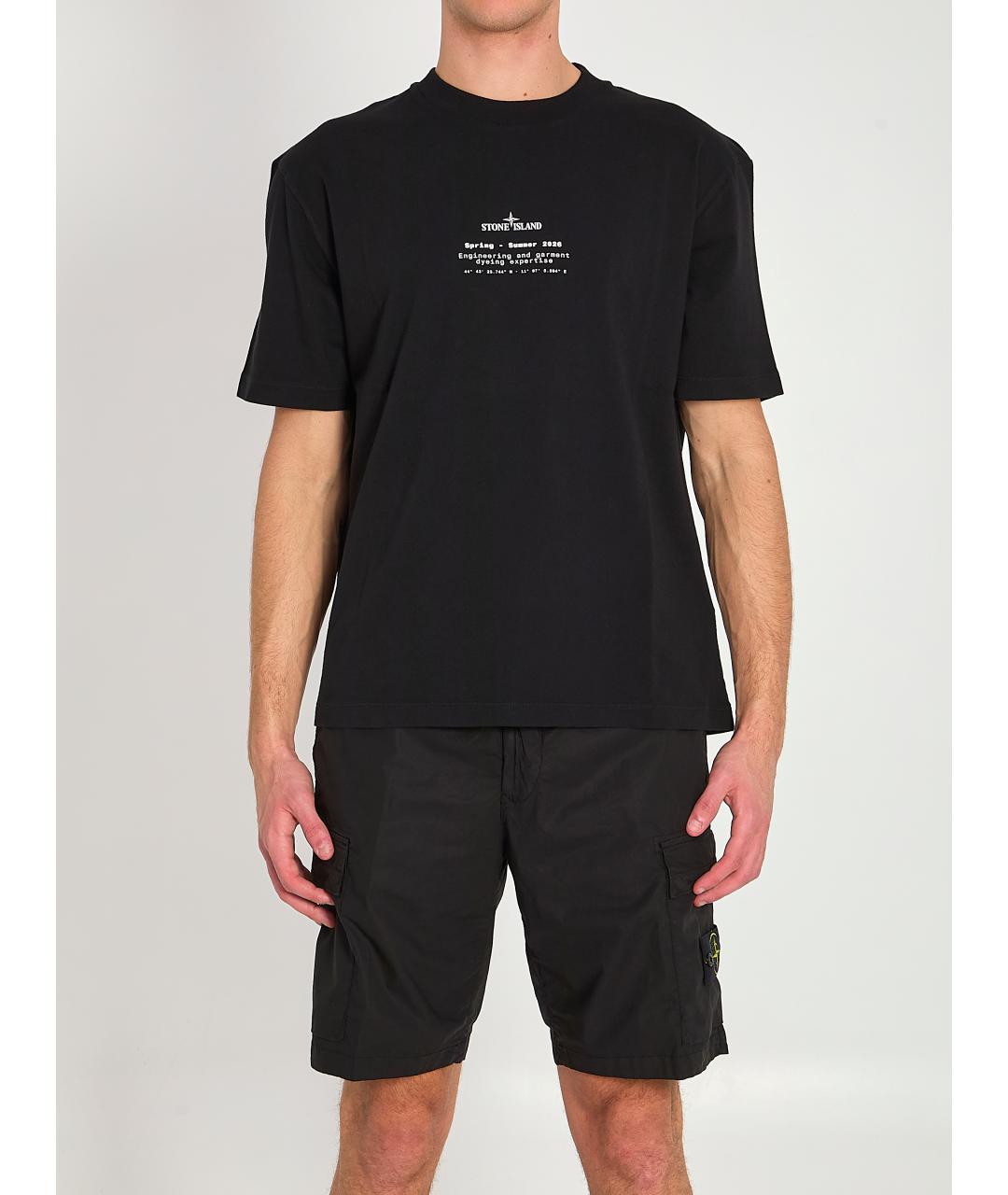 STONE ISLAND Черная хлопковая футболка, фото 6