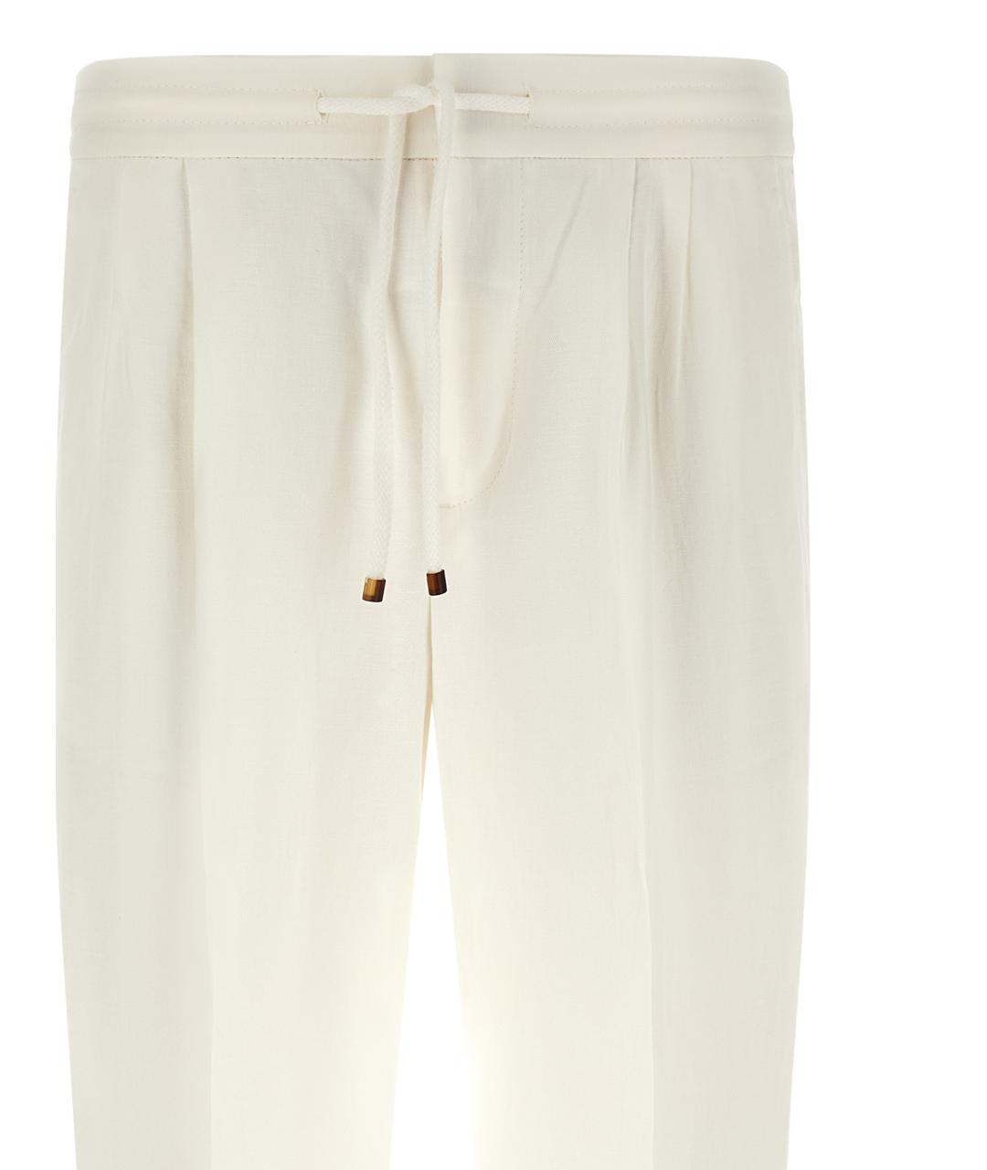 BRUNELLO CUCINELLI Белые льняные повседневные брюки, фото 3