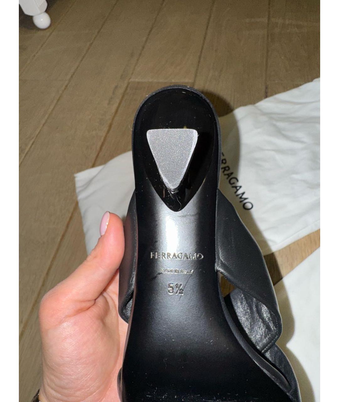 FERRAGAMO Черные кожаные босоножки, фото 5