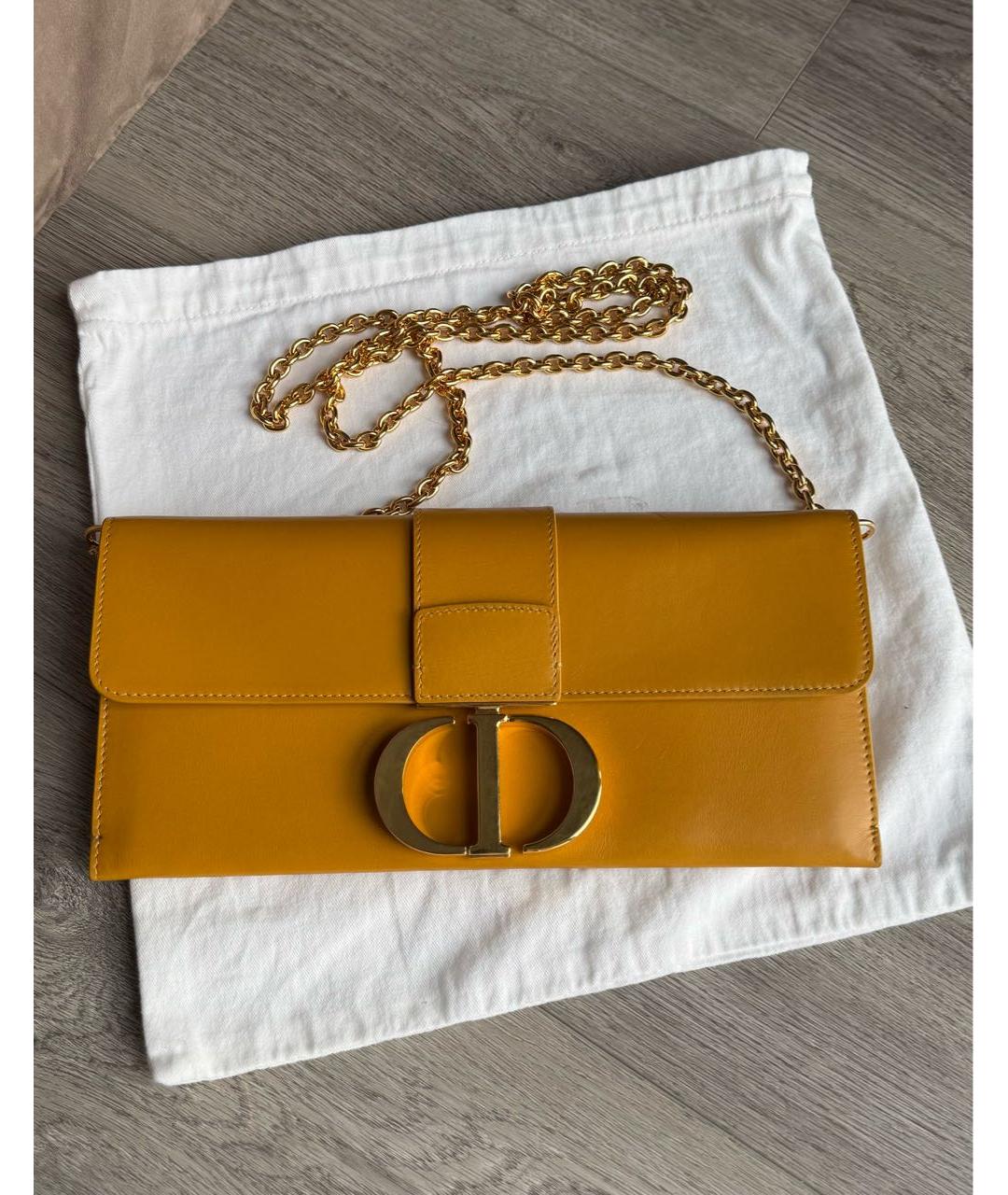 CHRISTIAN DIOR Горчичная кожаная сумка через плечо, фото 9