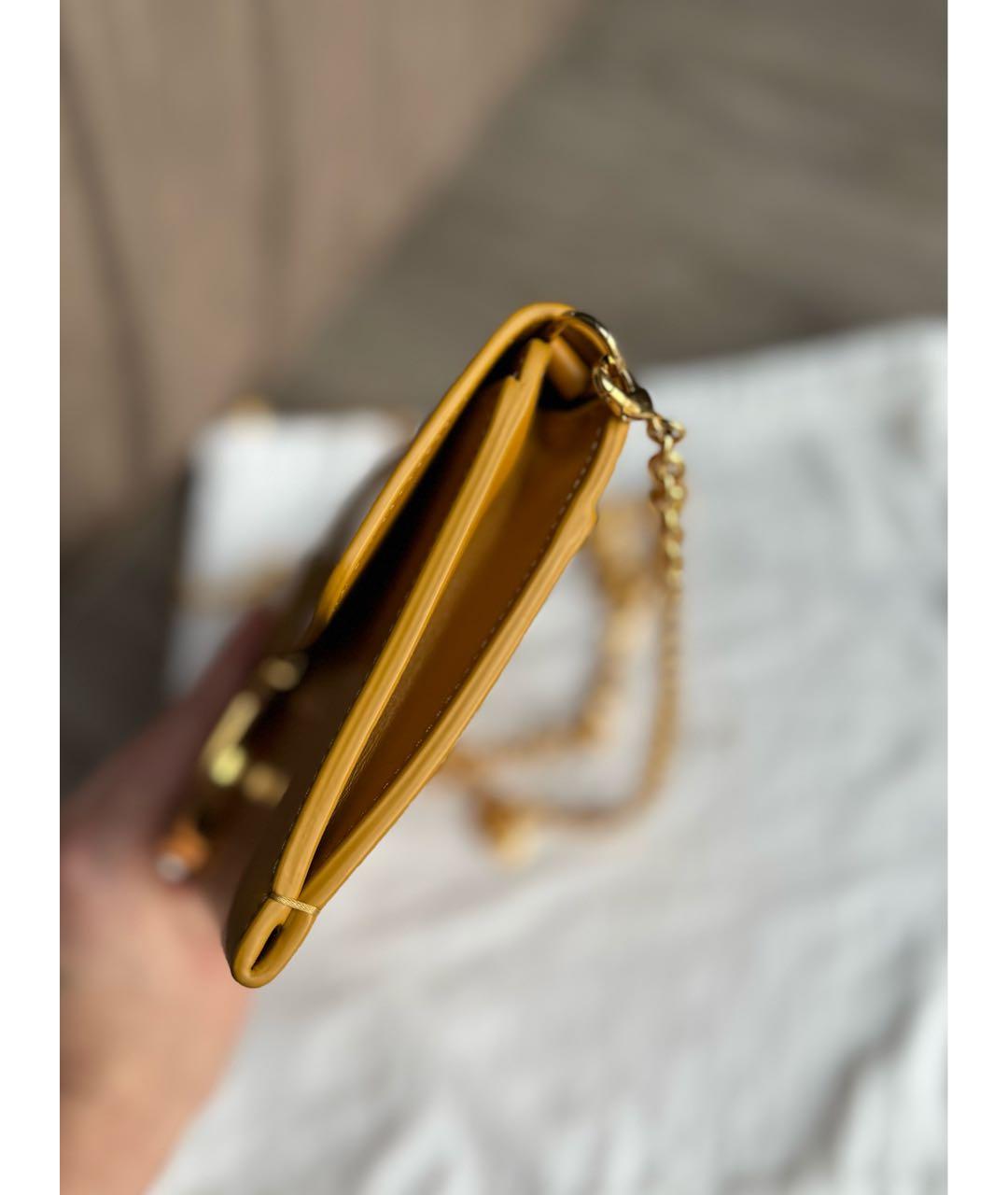 CHRISTIAN DIOR Горчичная кожаная сумка через плечо, фото 6