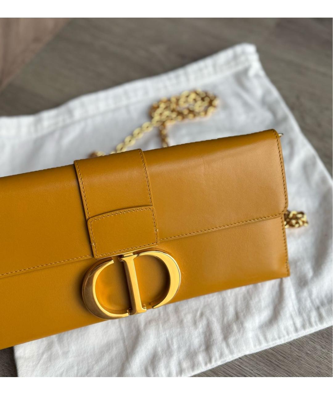 CHRISTIAN DIOR Горчичная кожаная сумка через плечо, фото 8