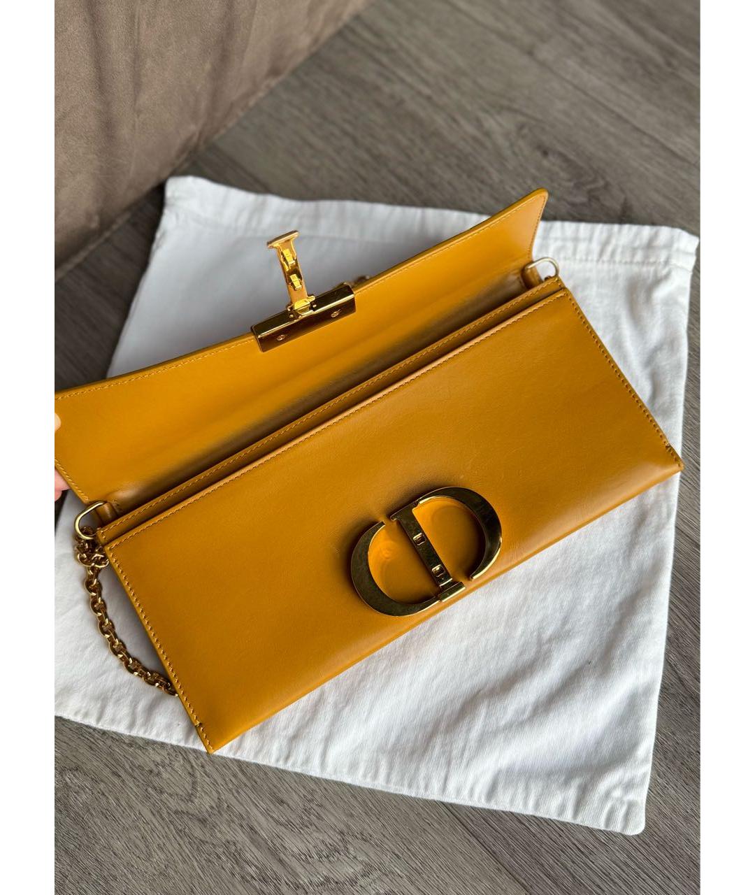 CHRISTIAN DIOR Горчичная кожаная сумка через плечо, фото 4