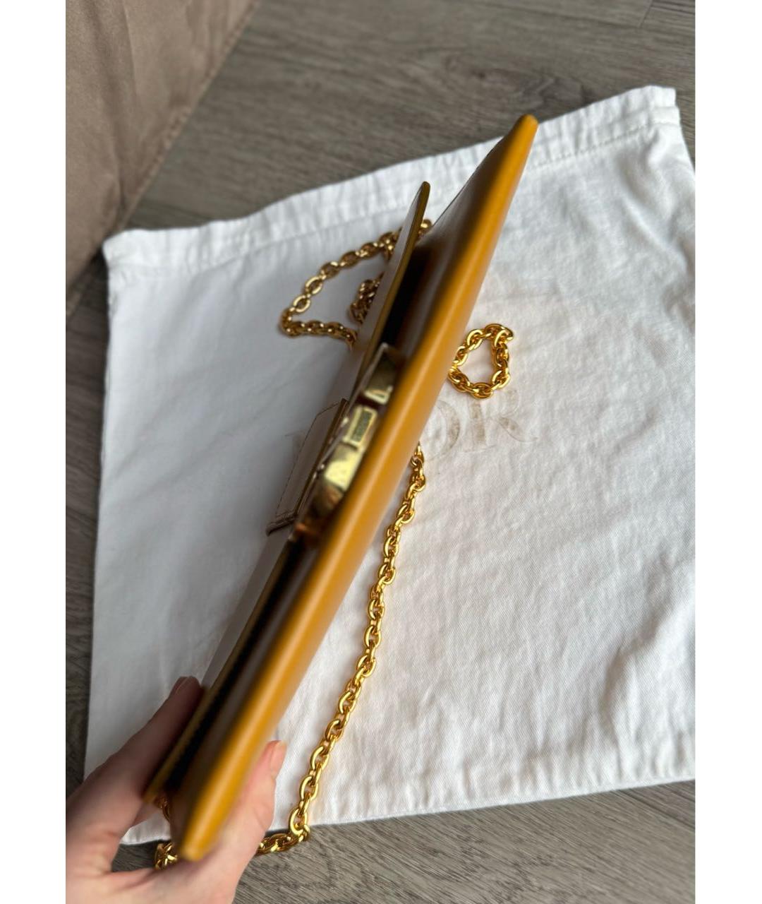 CHRISTIAN DIOR Горчичная кожаная сумка через плечо, фото 3