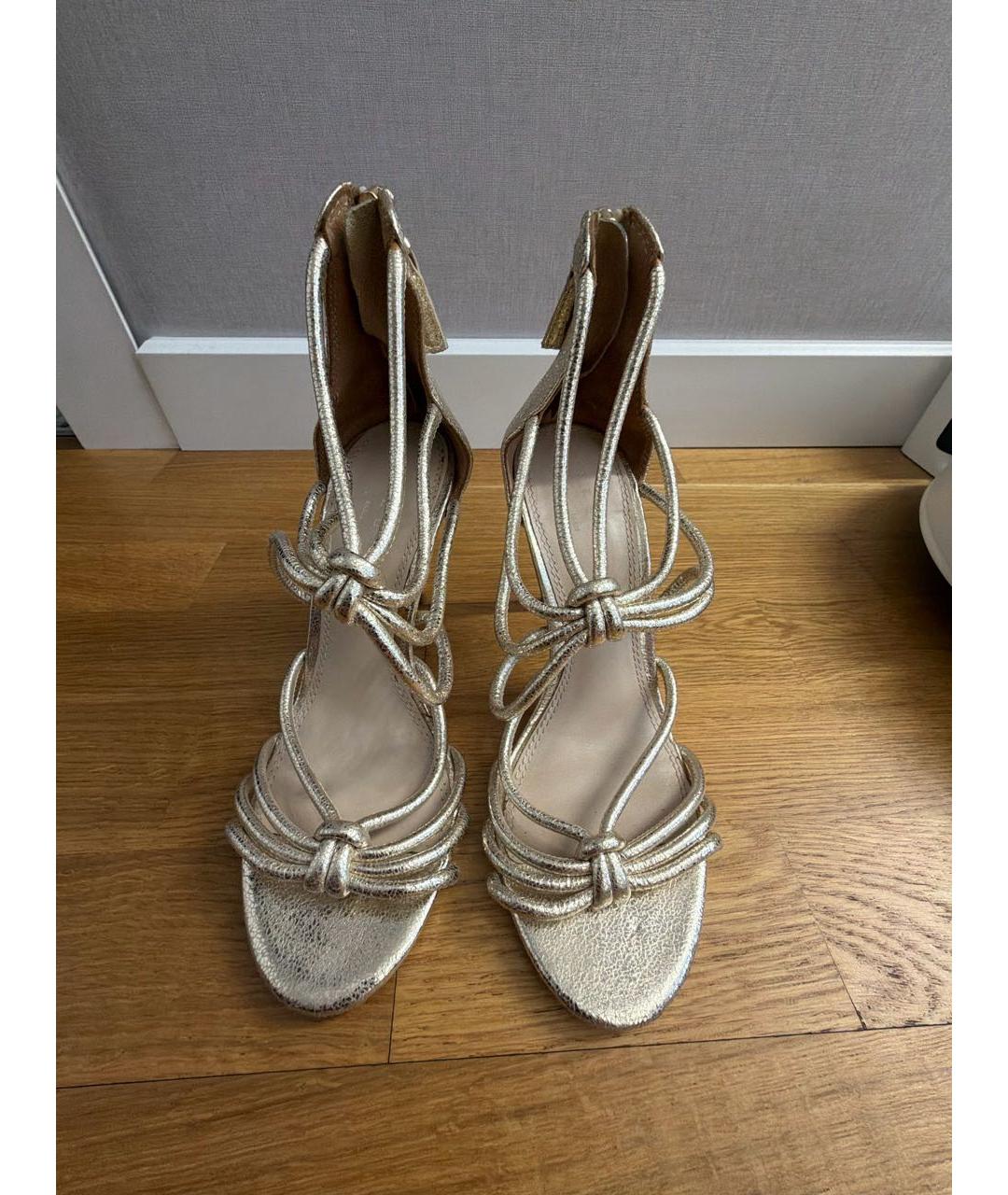 SANDRO Золотые кожаные босоножки, фото 2