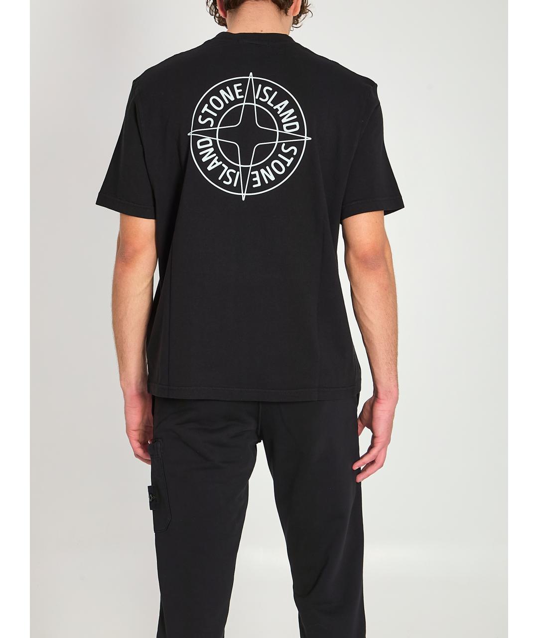 STONE ISLAND Черная хлопковая футболка, фото 4