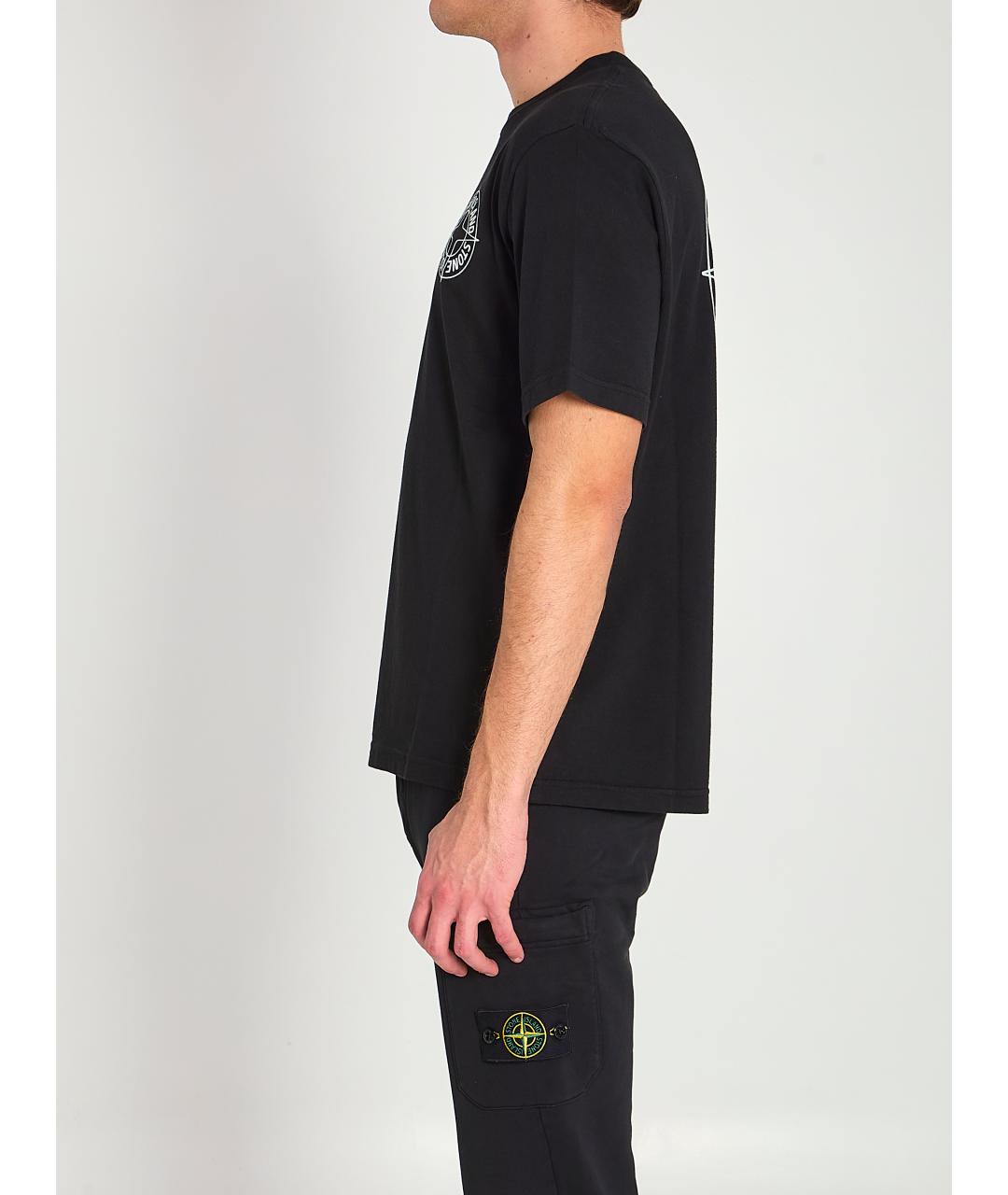 STONE ISLAND Черная хлопковая футболка, фото 3