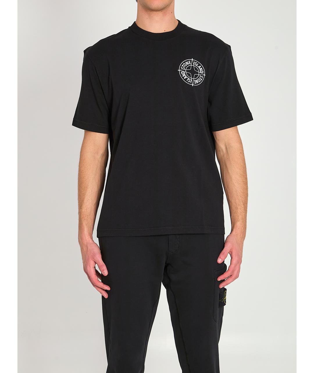 STONE ISLAND Черная хлопковая футболка, фото 5