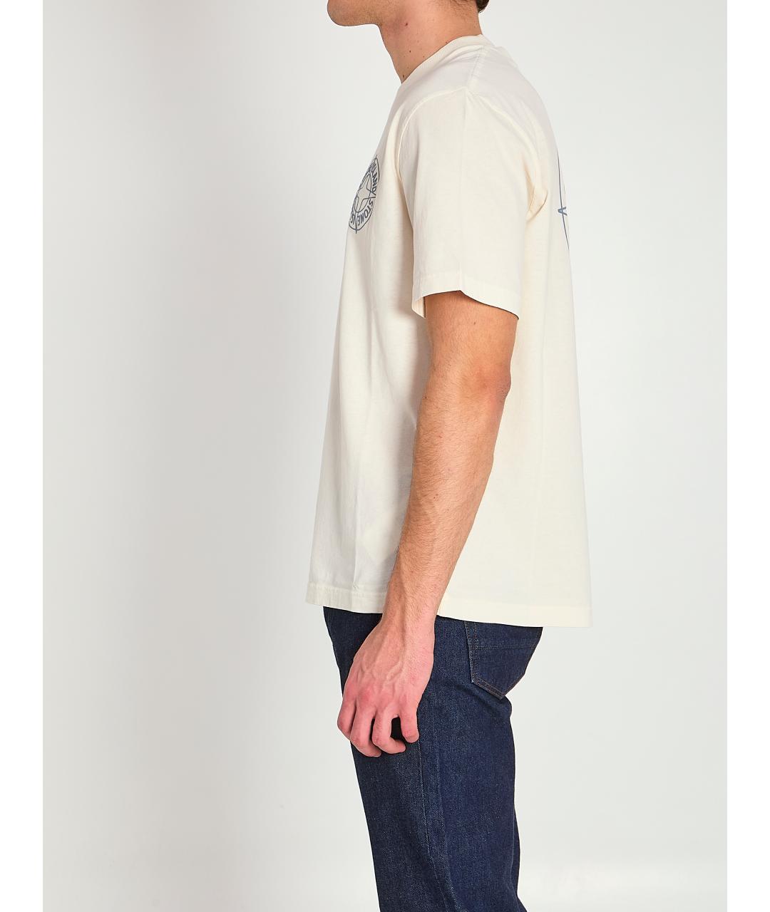 STONE ISLAND Белая хлопковая футболка, фото 4
