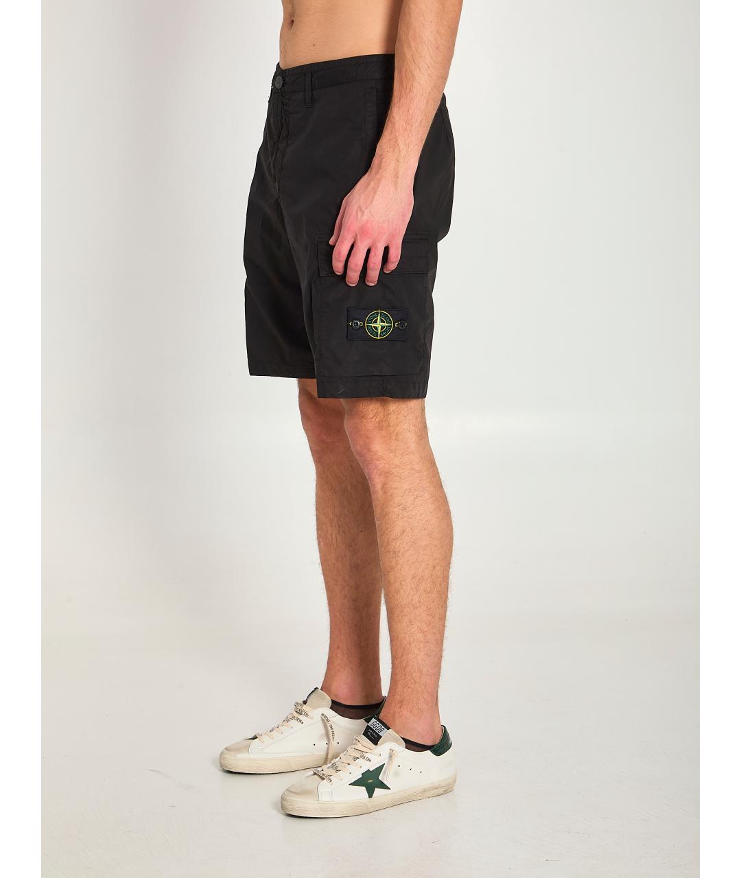 STONE ISLAND Черные хлопковые шорты, фото 2