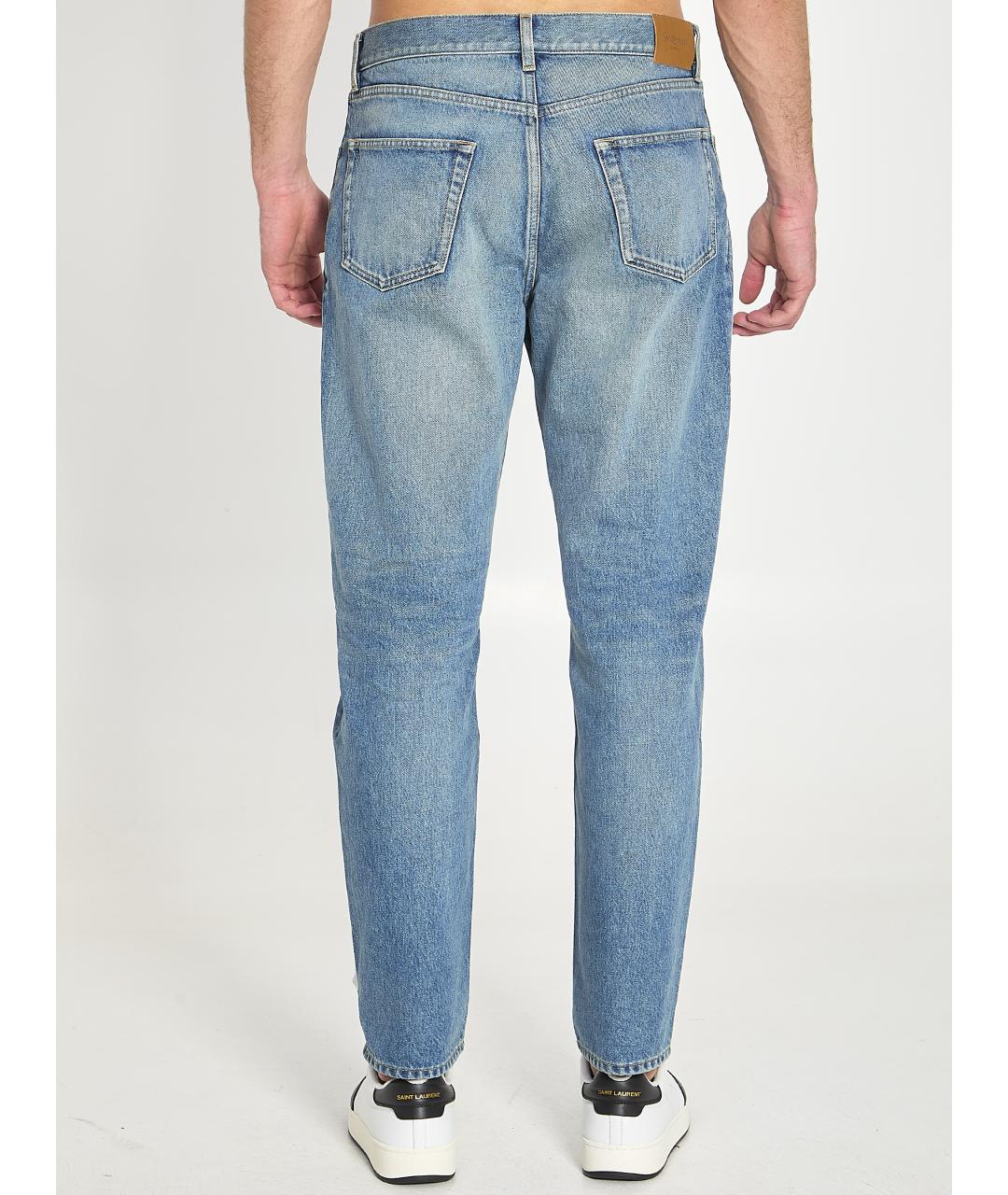 SAINT LAURENT Голубые хлопковые прямые джинсы, фото 4