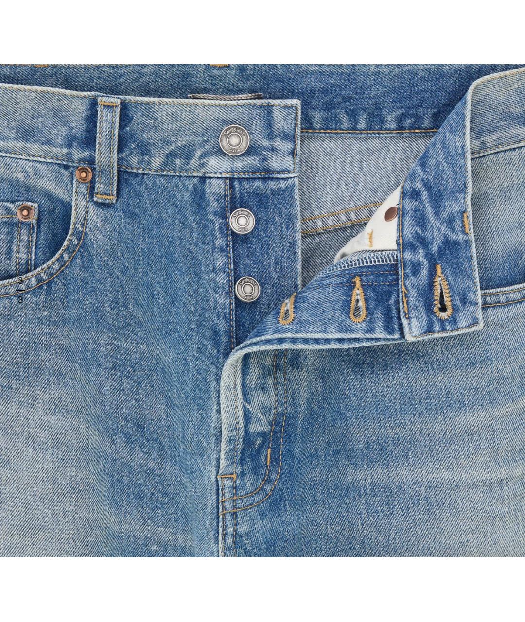 SAINT LAURENT Голубые хлопковые прямые джинсы, фото 7