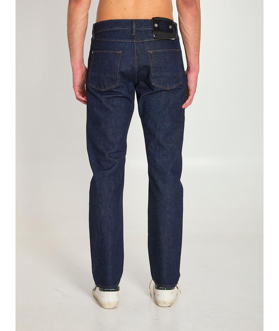 STONE ISLAND Темно-синие хлопковые прямые джинсы, фото 4