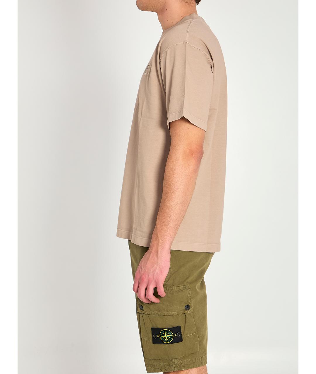 STONE ISLAND Коричневая хлопковая футболка, фото 3