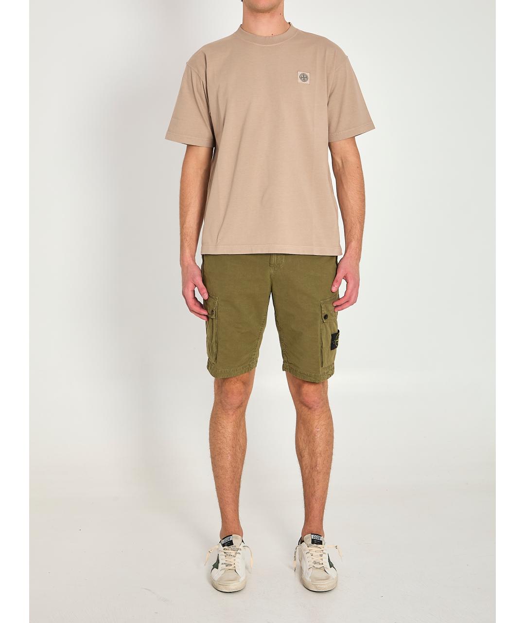 STONE ISLAND Коричневая хлопковая футболка, фото 5