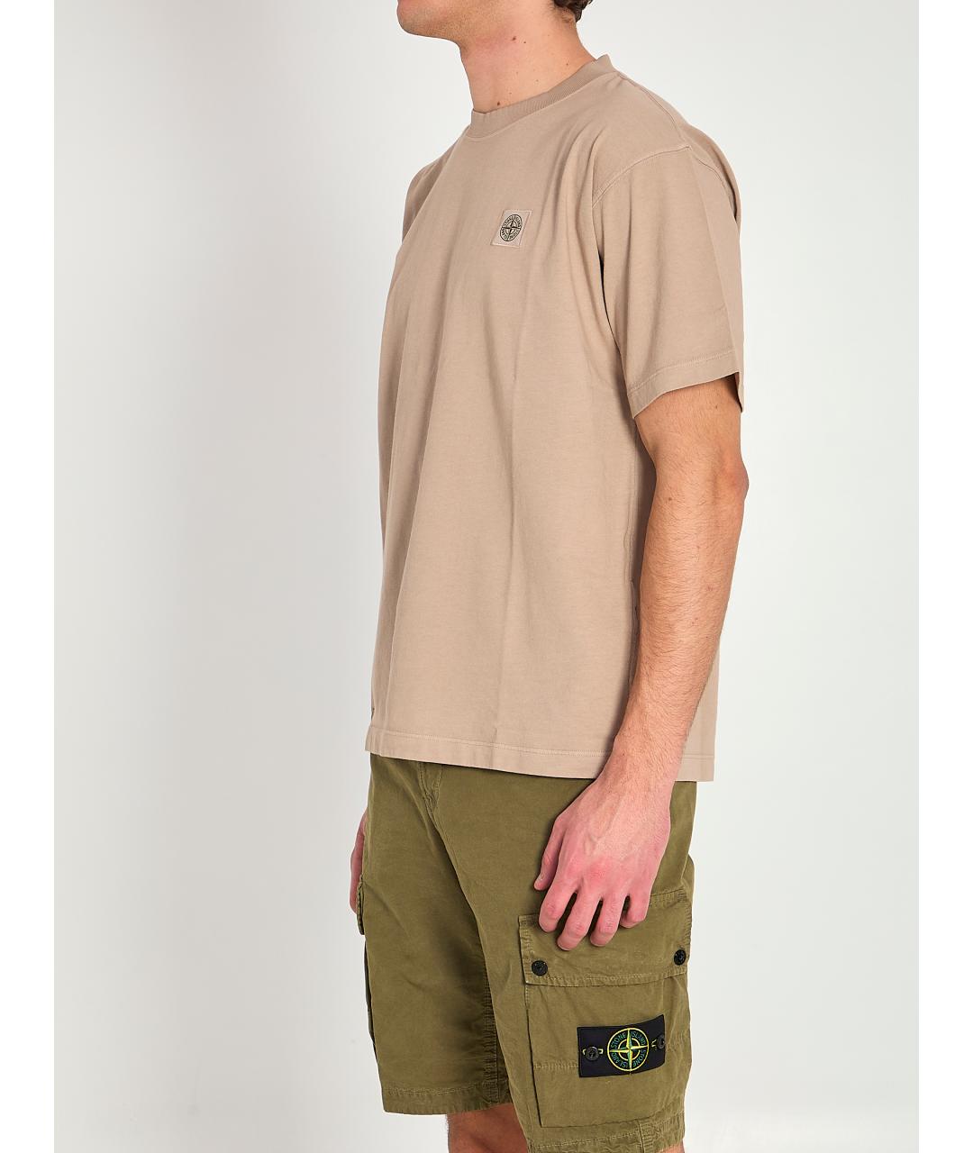 STONE ISLAND Коричневая хлопковая футболка, фото 2