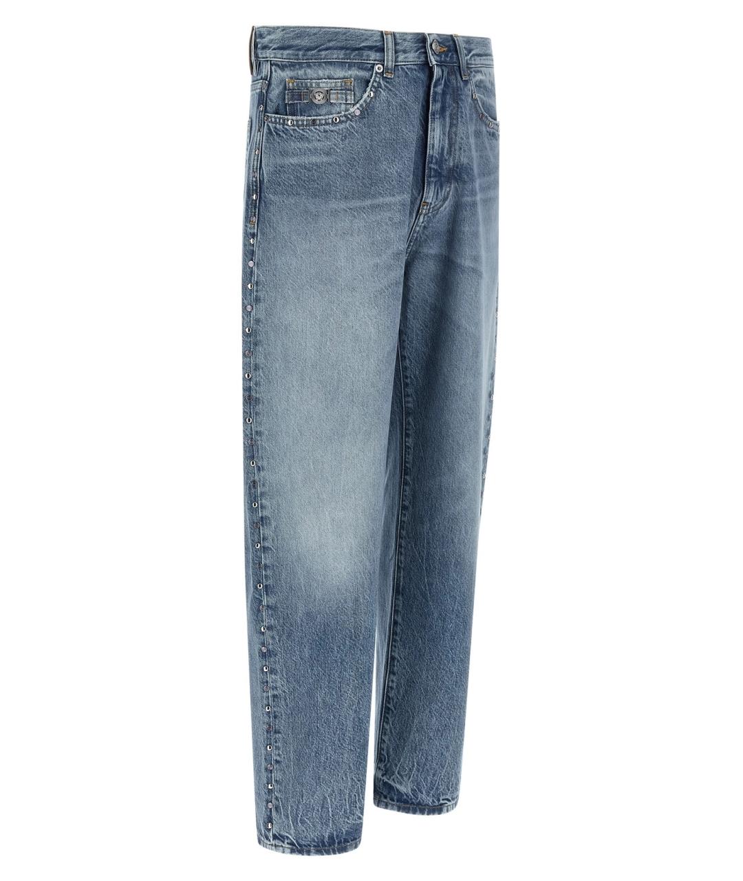 VERSACE Синие хлопковые прямые джинсы, фото 5