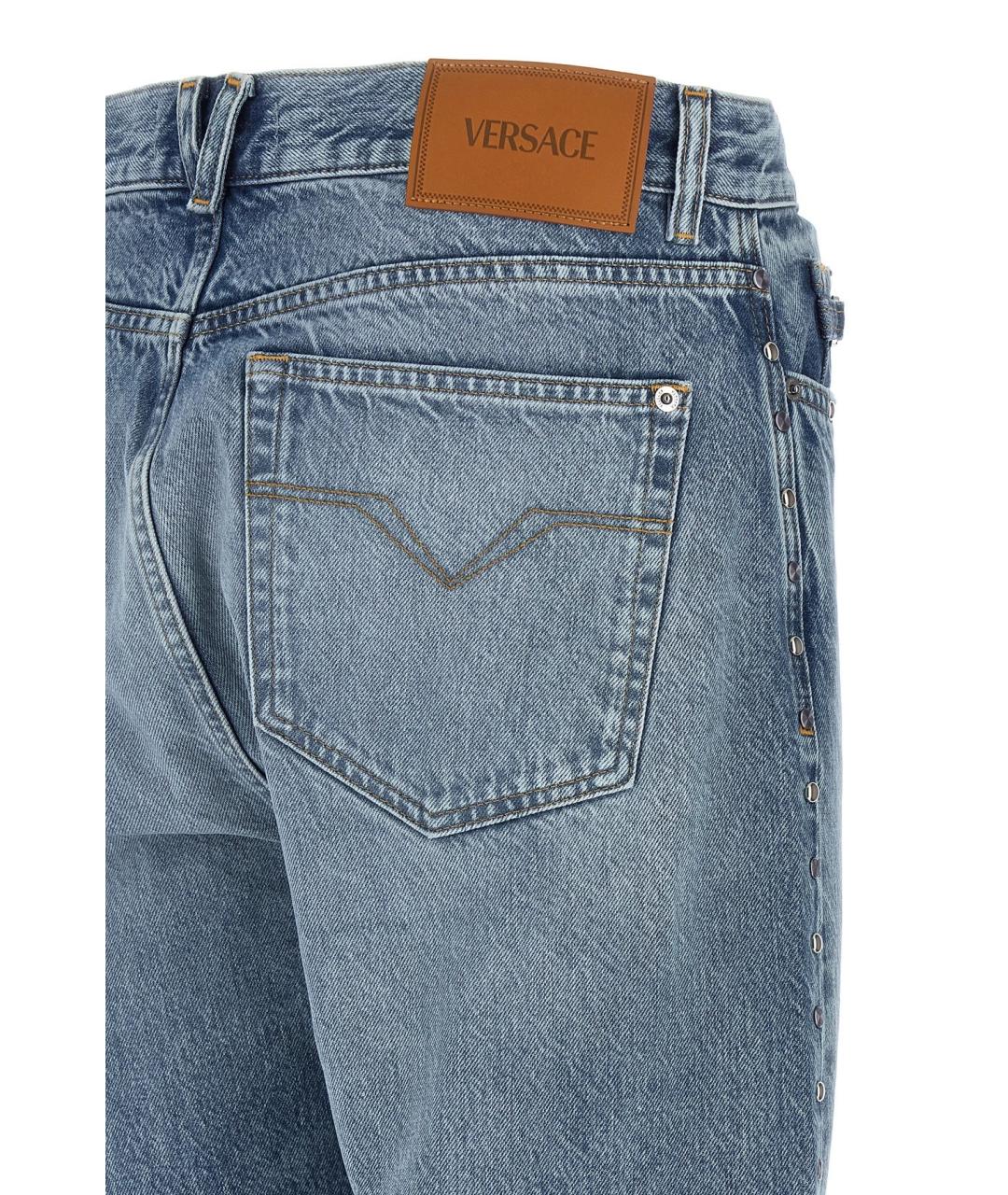 VERSACE Синие хлопковые прямые джинсы, фото 8
