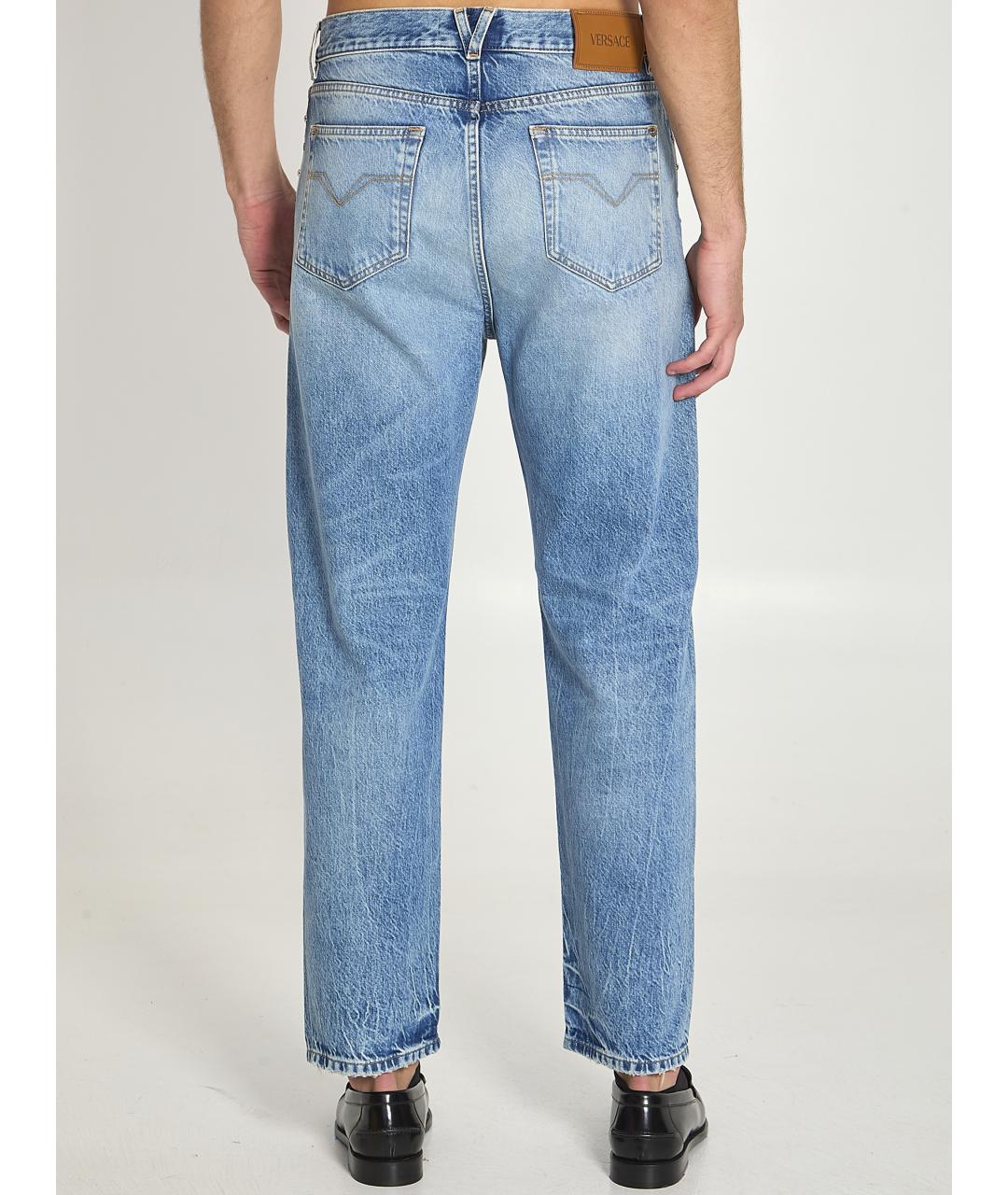 VERSACE Синие хлопковые прямые джинсы, фото 4