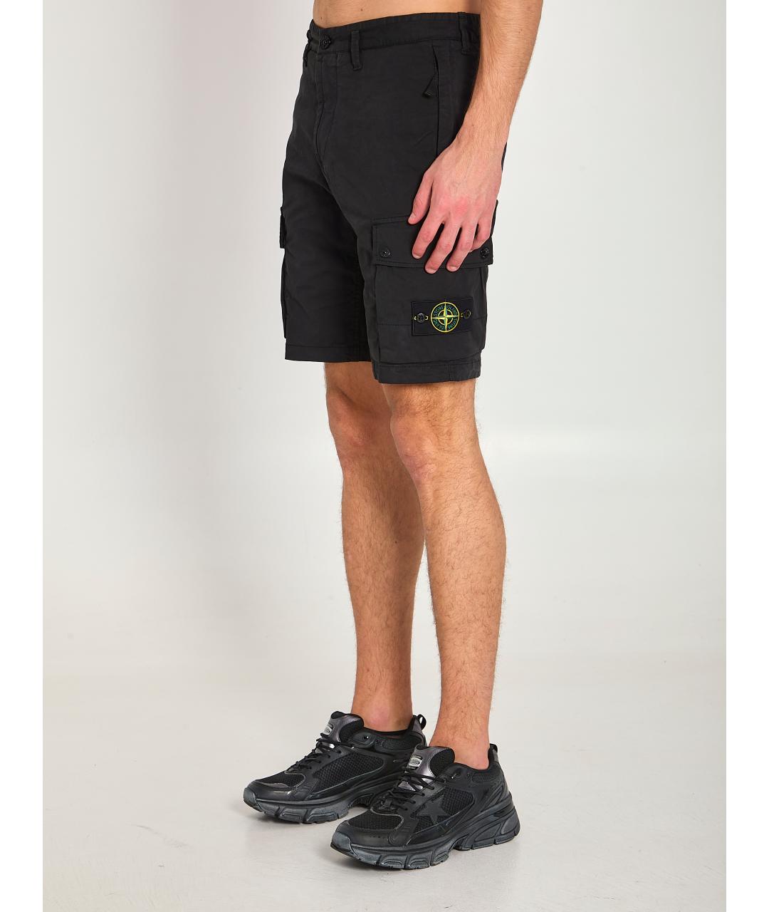 STONE ISLAND Черные хлопковые шорты, фото 2