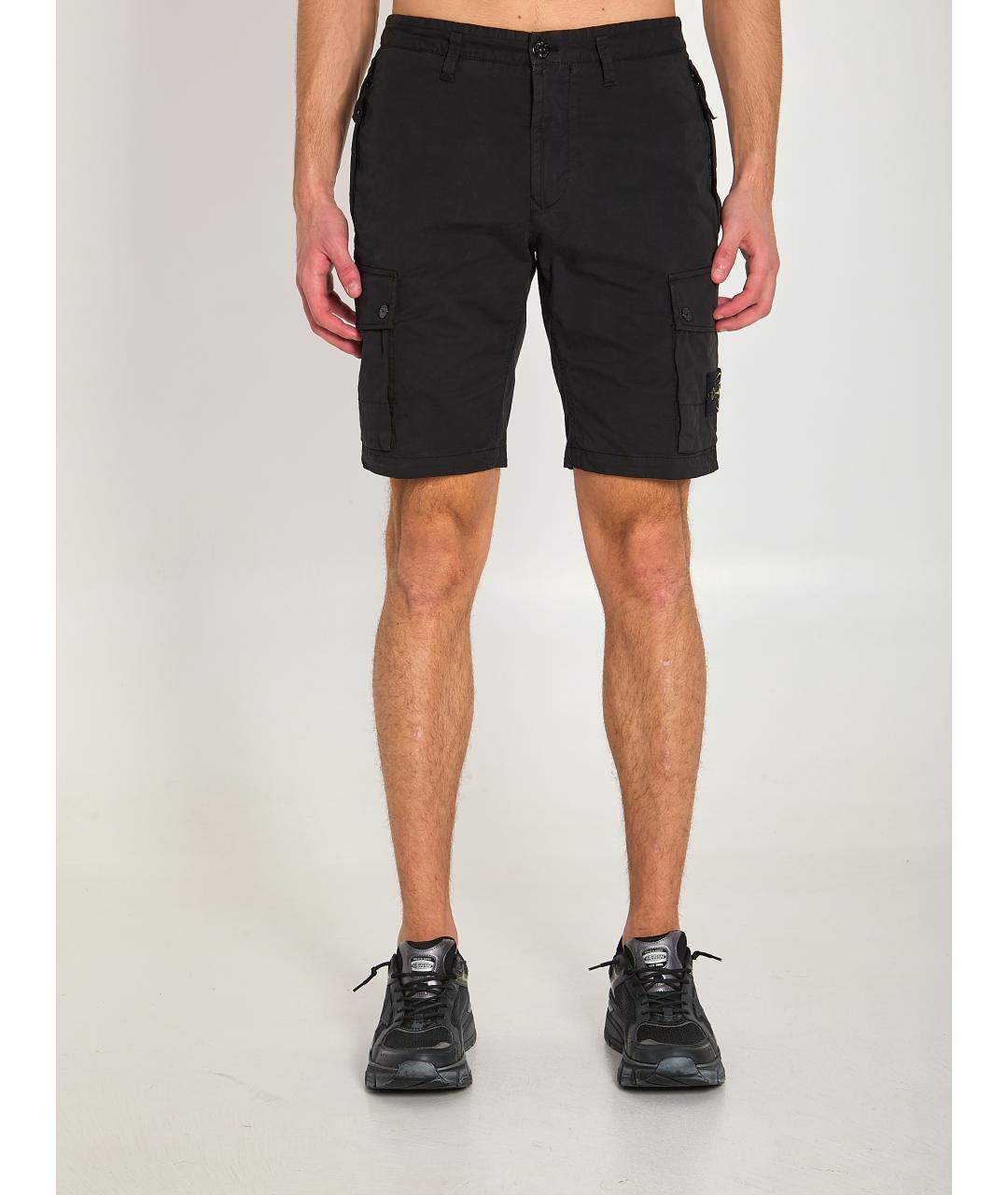 STONE ISLAND Черные хлопковые шорты, фото 5