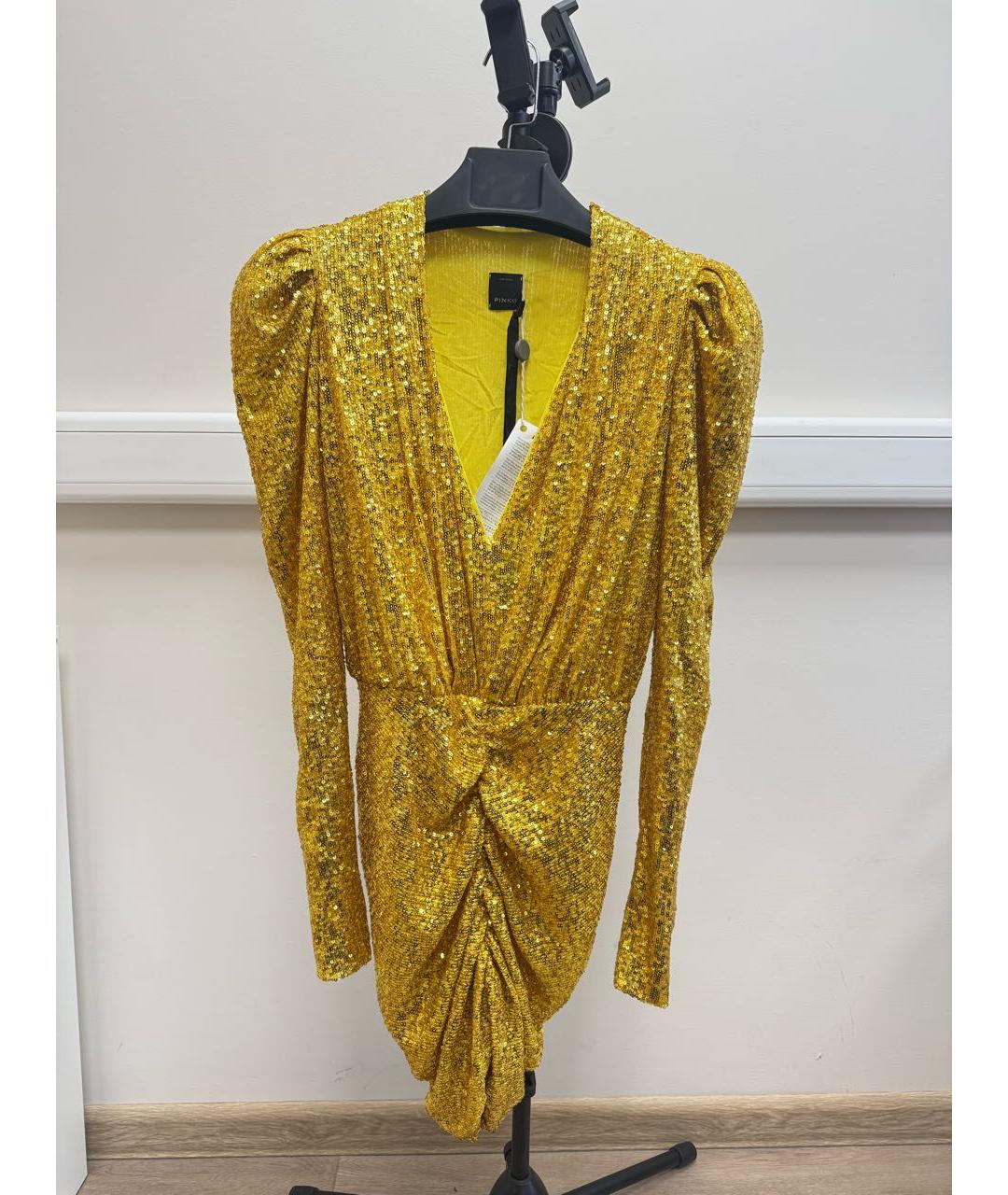 PINKO Золотое полиэстеровое вечернее платье, фото 5