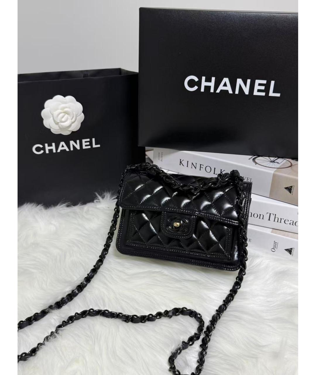 CHANEL Черная кожаная сумка с короткими ручками, фото 2