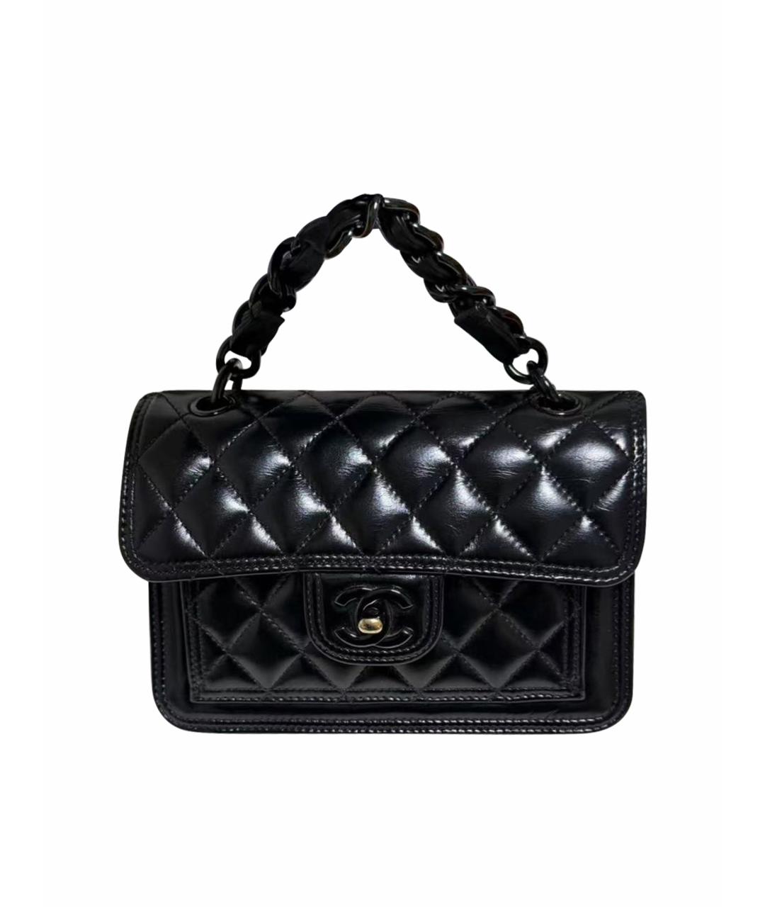 CHANEL Черная кожаная сумка с короткими ручками, фото 1