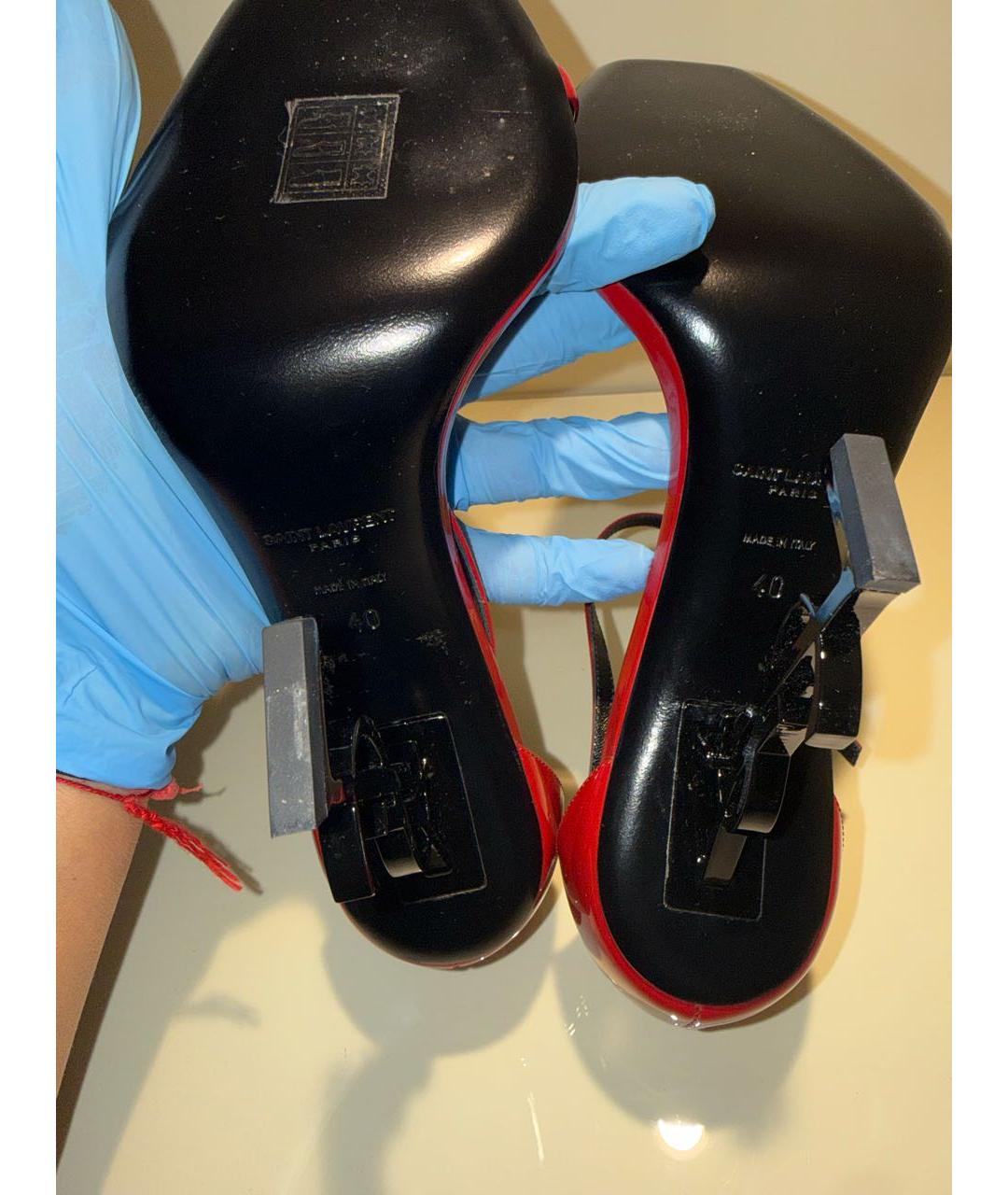 SAINT LAURENT Красные босоножки из лакированной кожи, фото 6