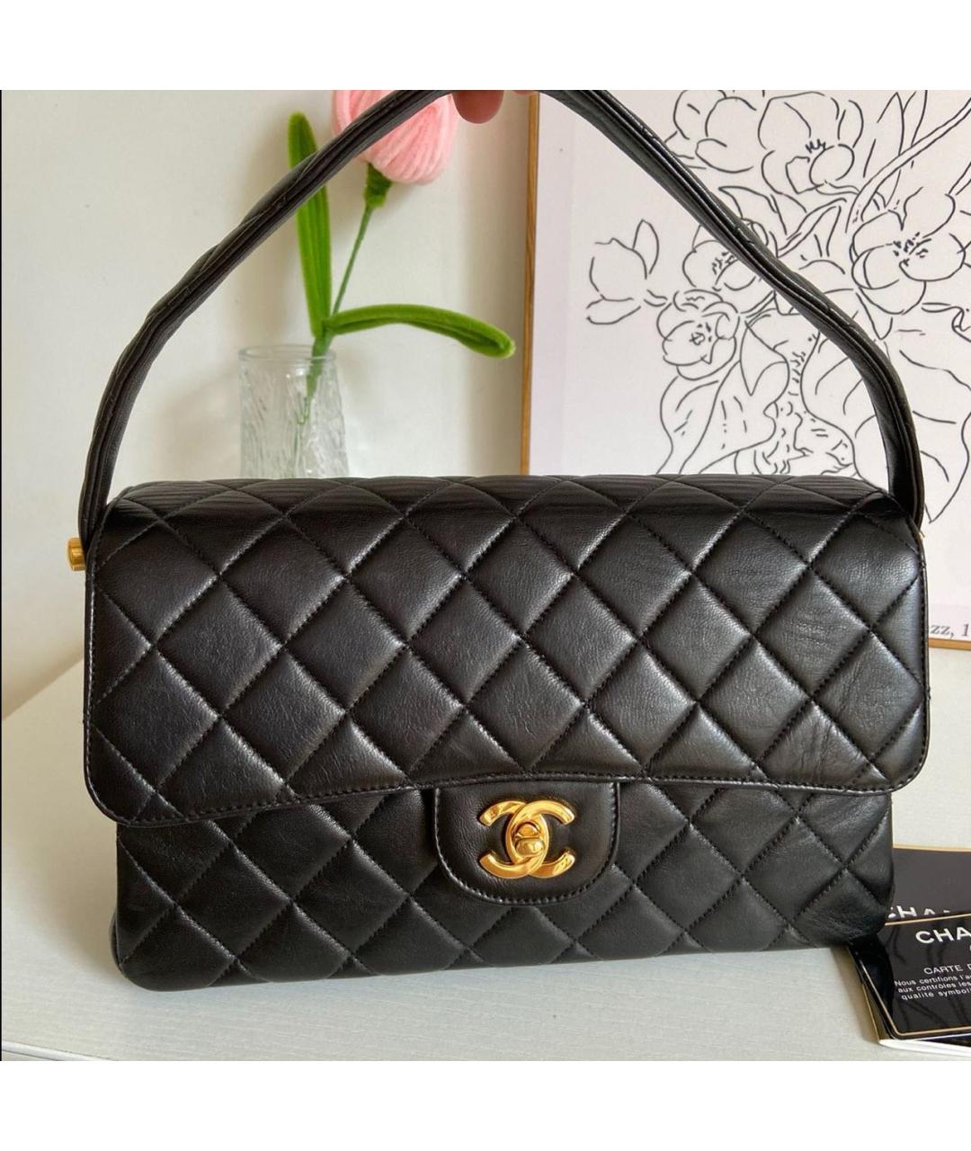 CHANEL Черная кожаная сумка с короткими ручками, фото 4