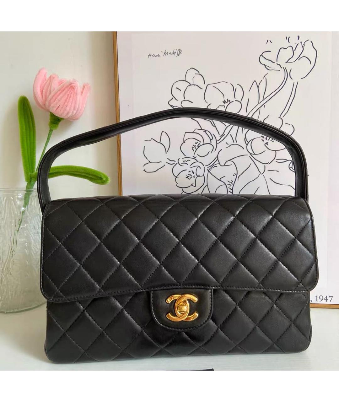 CHANEL Черная кожаная сумка с короткими ручками, фото 2