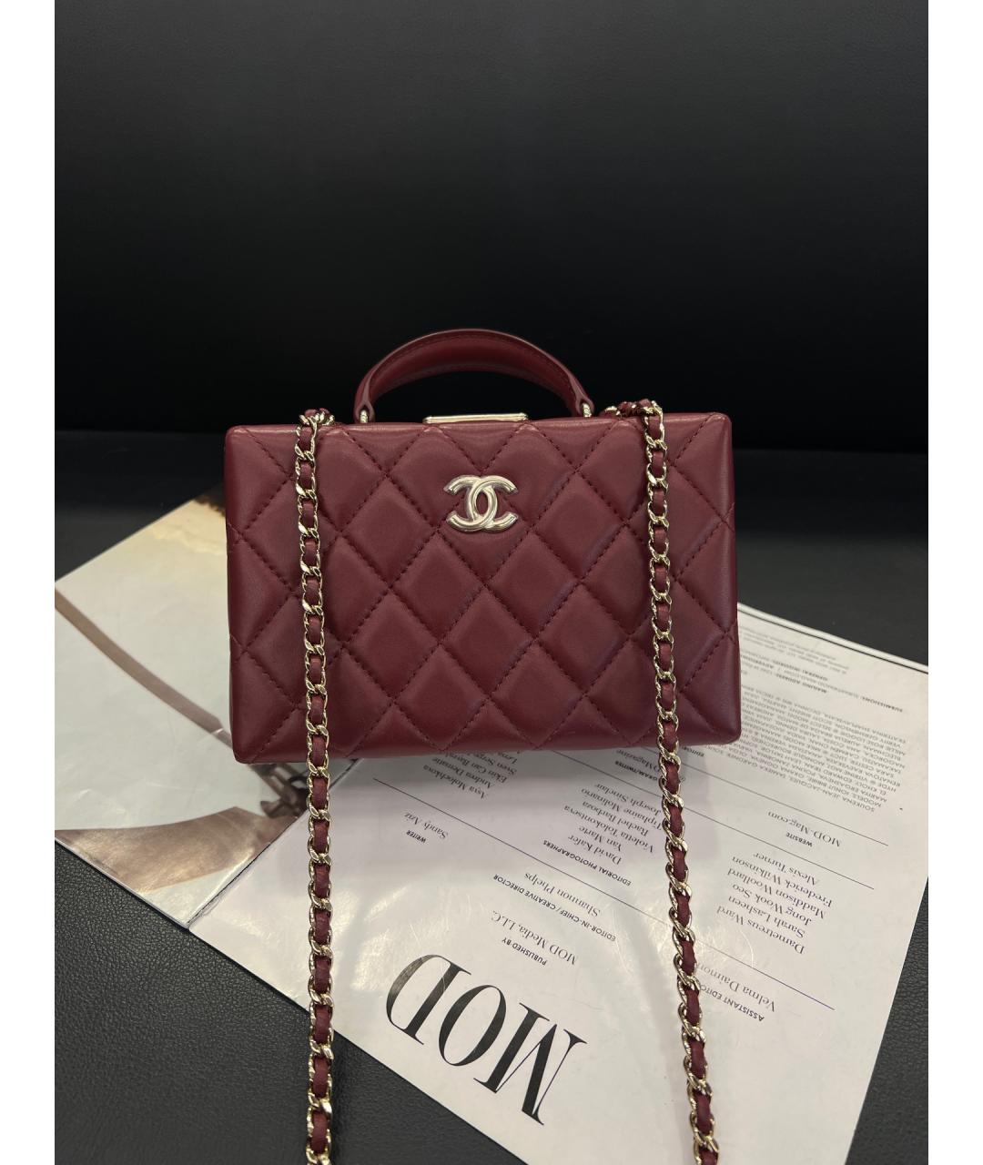 CHANEL Бордовая кожаная сумка через плечо, фото 3