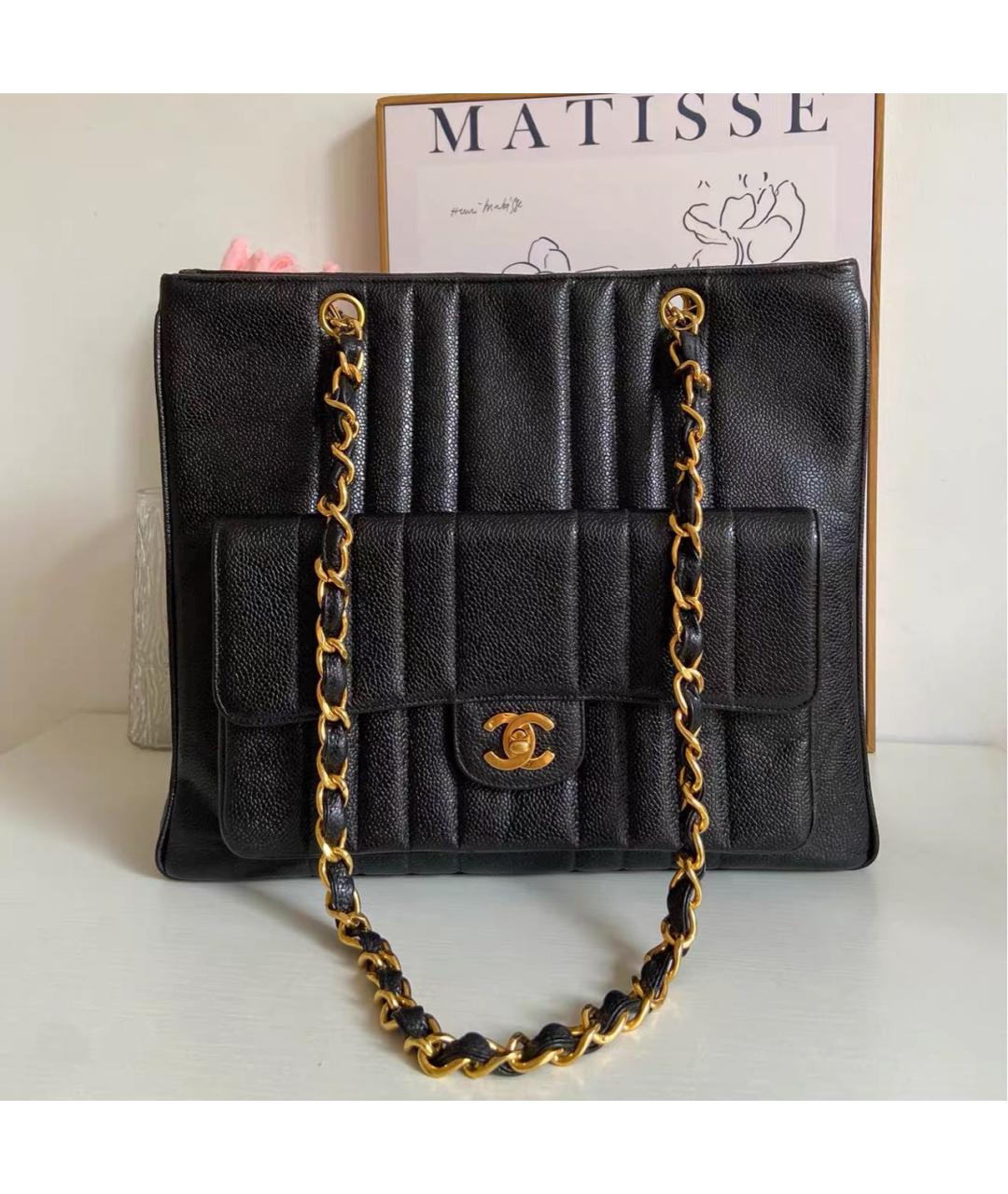 CHANEL Черная кожаная сумка тоут, фото 2