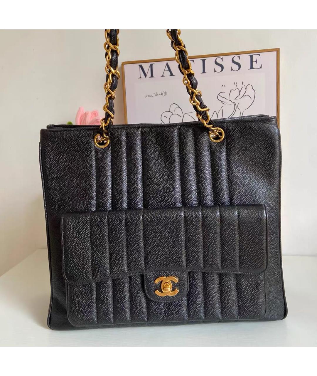 CHANEL Черная кожаная сумка тоут, фото 8